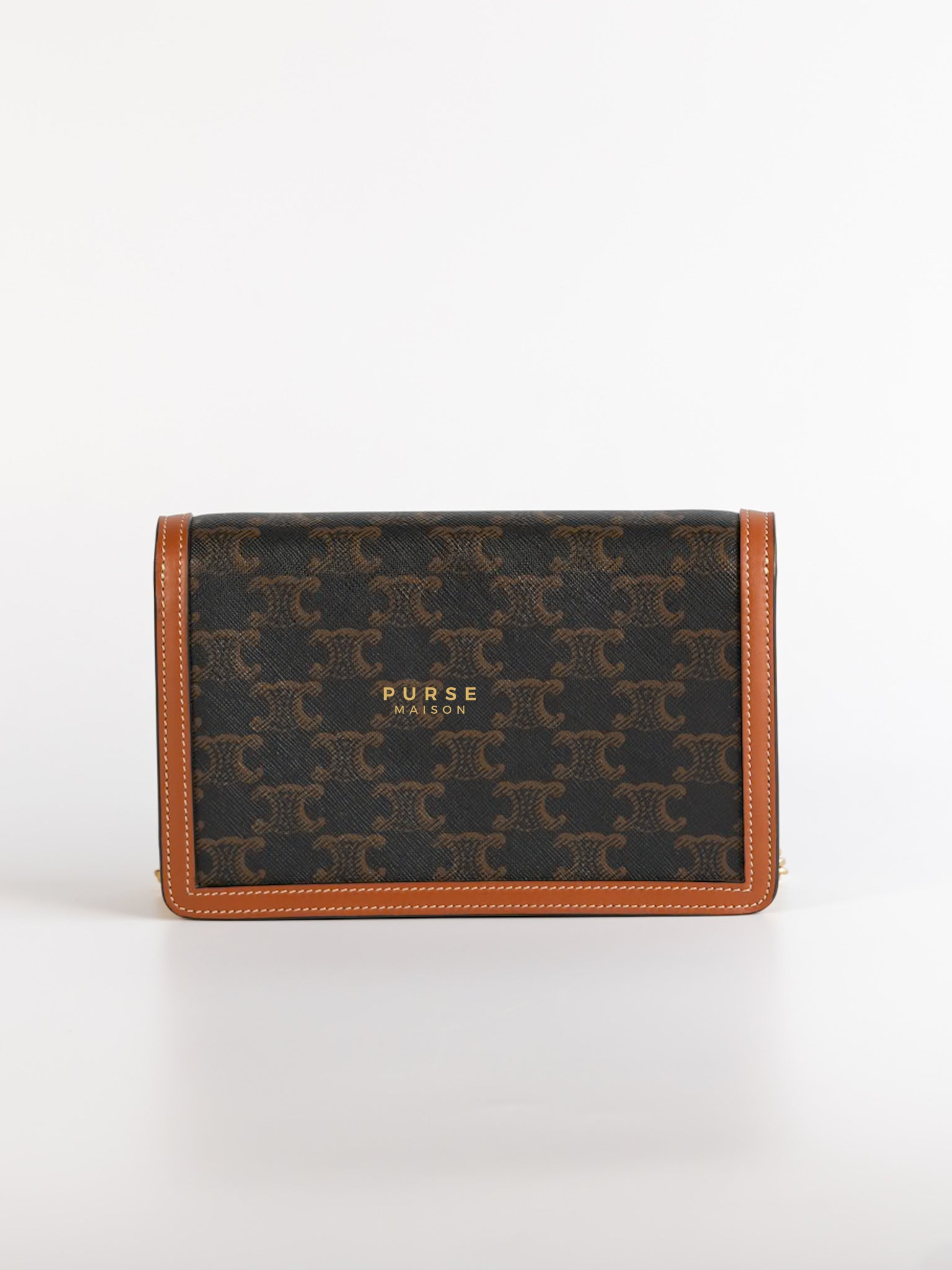 Wallet On Chain Margo Tan in Triomphe Canvas and Calfskin | Purse Maison Luxury Bags Shop