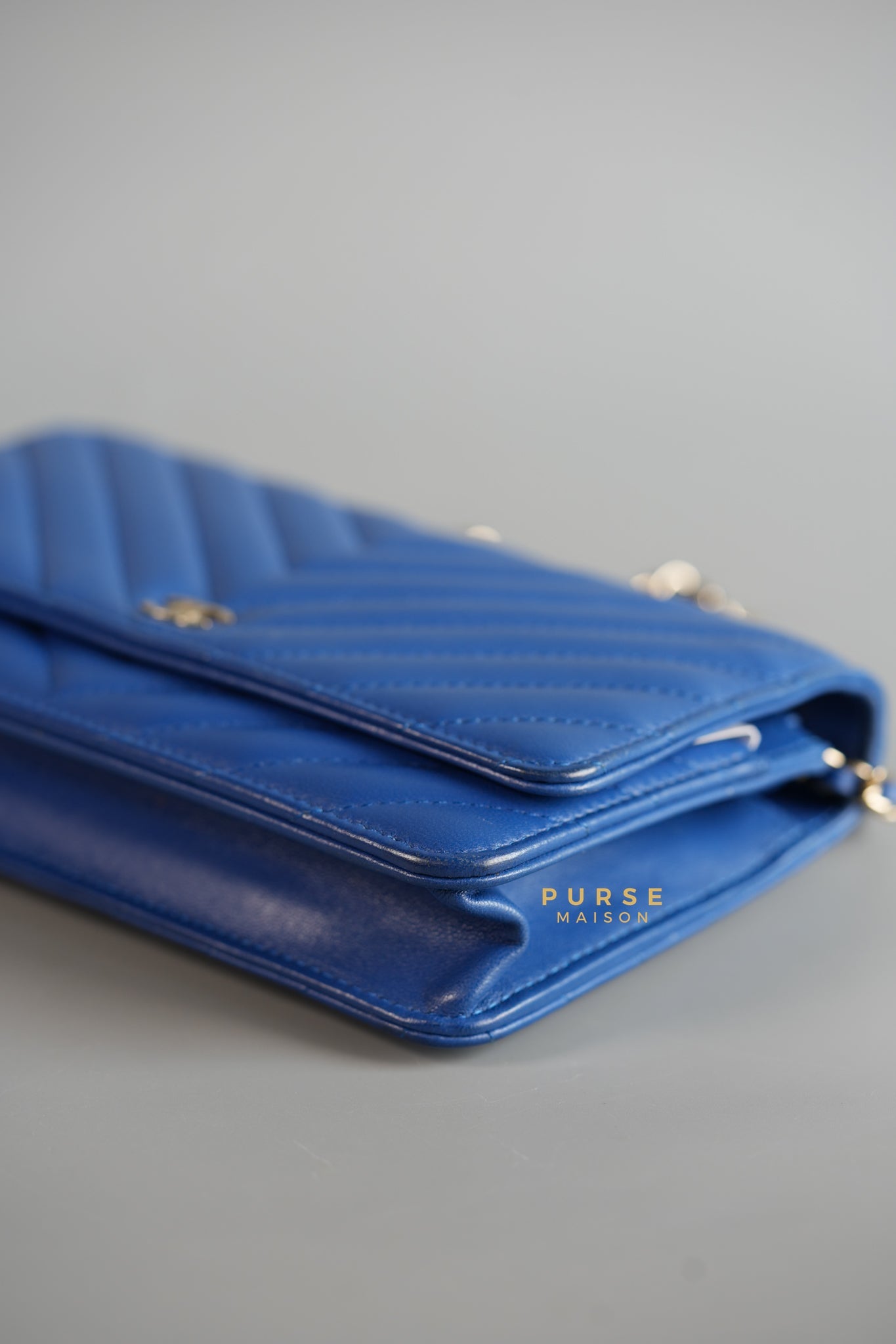 Wallet on Chain Royal Blue Chevron Lambskin & Light Gold Hardware Series 27 | Purse Maison Luxury Bags Shop