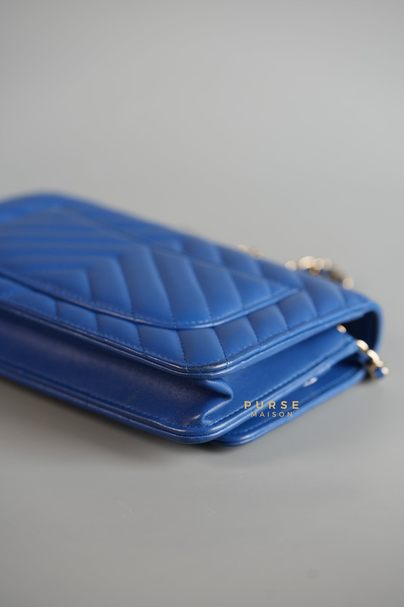 Wallet on Chain Royal Blue Chevron Lambskin & Light Gold Hardware Series 27 | Purse Maison Luxury Bags Shop