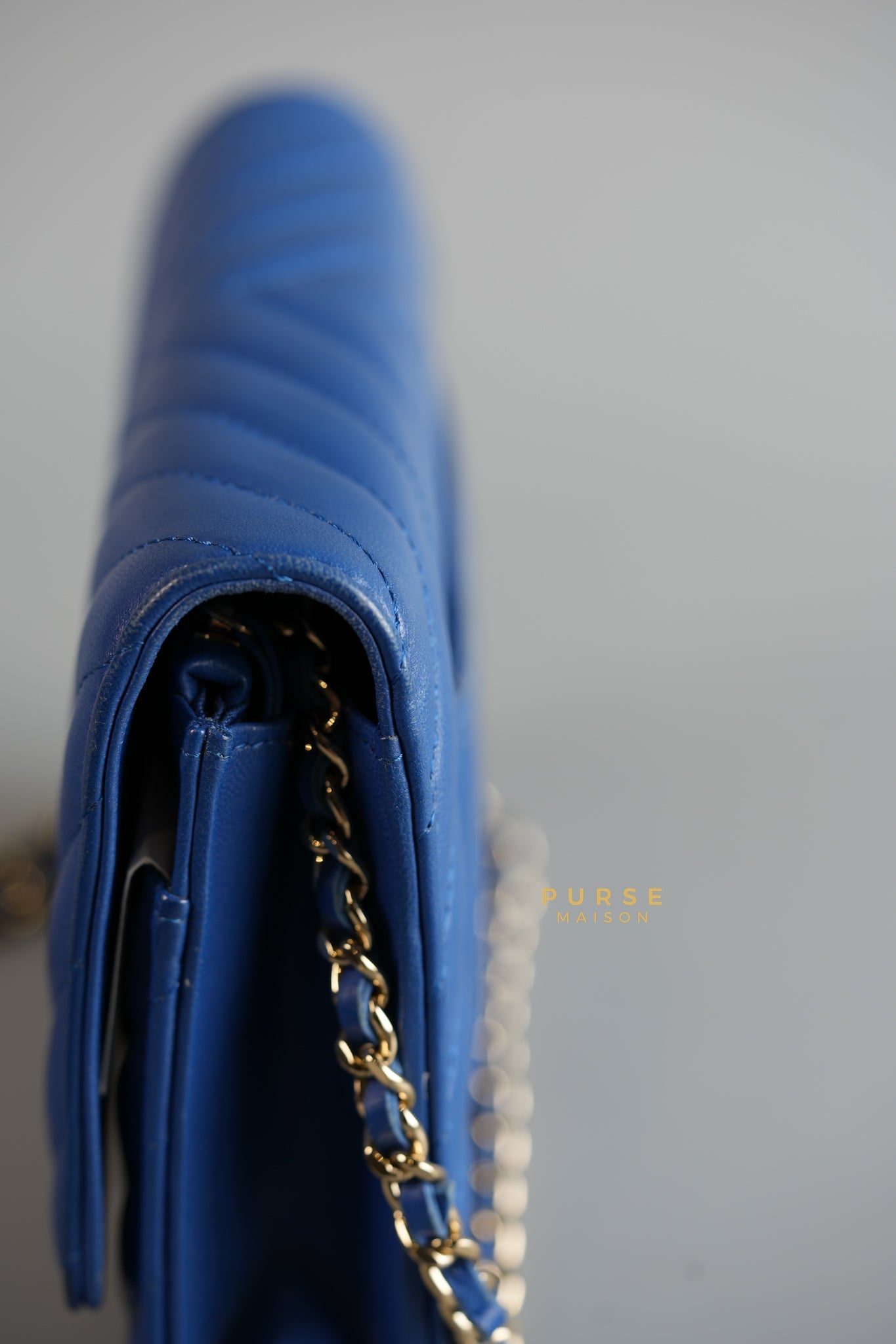 Wallet on Chain Royal Blue Chevron Lambskin & Light Gold Hardware Series 27 | Purse Maison Luxury Bags Shop