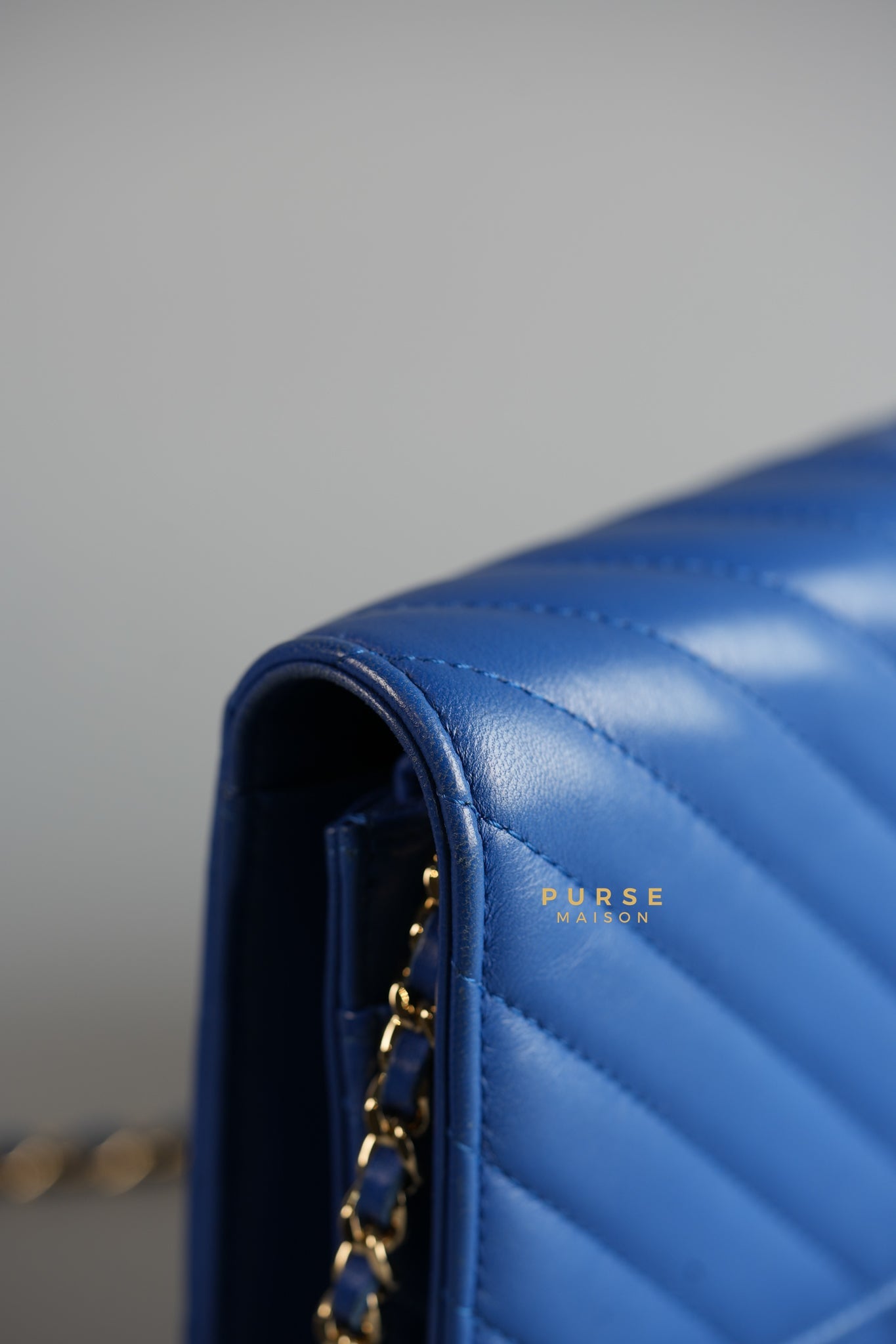 Wallet on Chain Royal Blue Chevron Lambskin & Light Gold Hardware Series 27 | Purse Maison Luxury Bags Shop