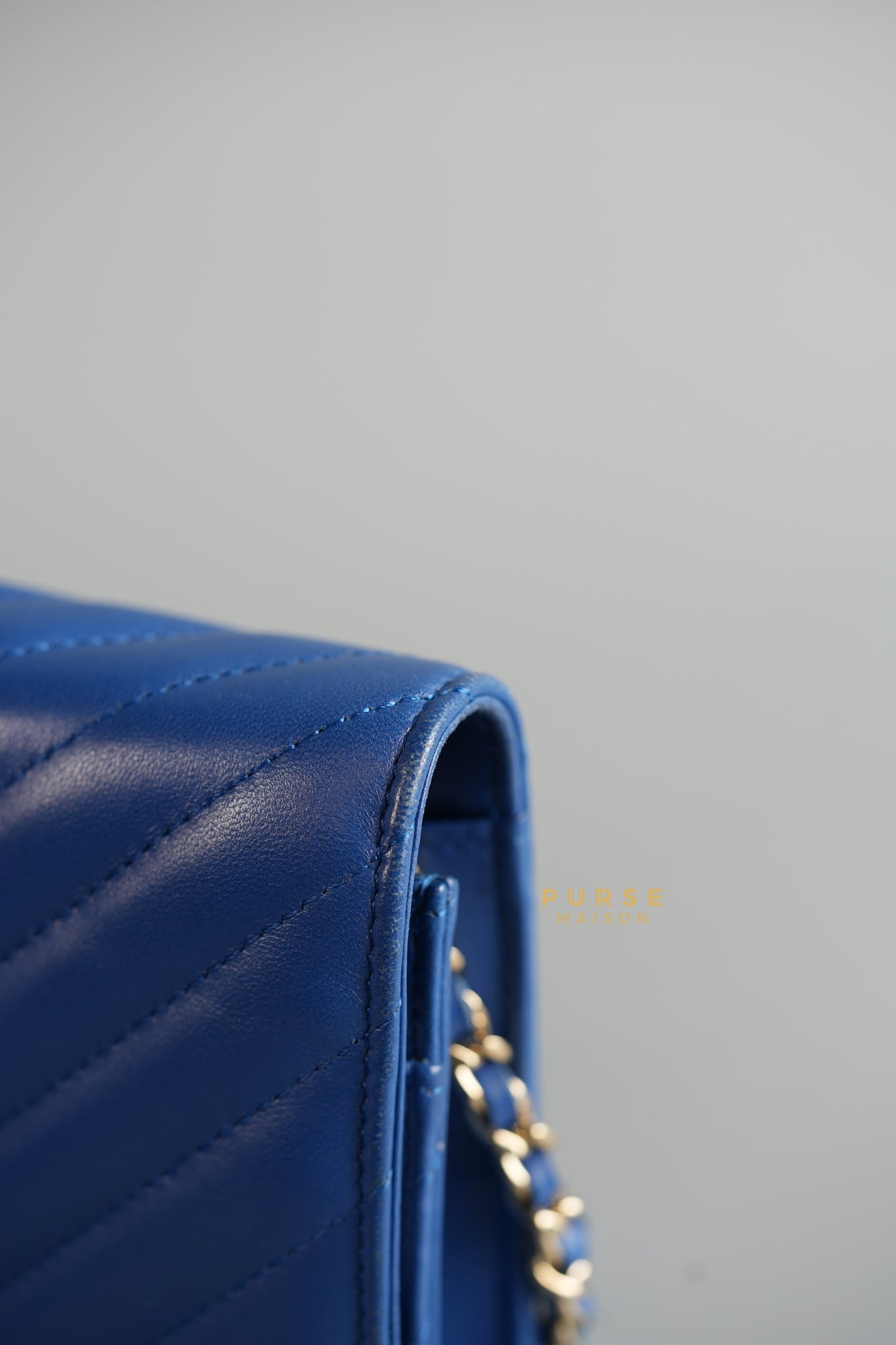 Wallet on Chain Royal Blue Chevron Lambskin & Light Gold Hardware Series 27 | Purse Maison Luxury Bags Shop