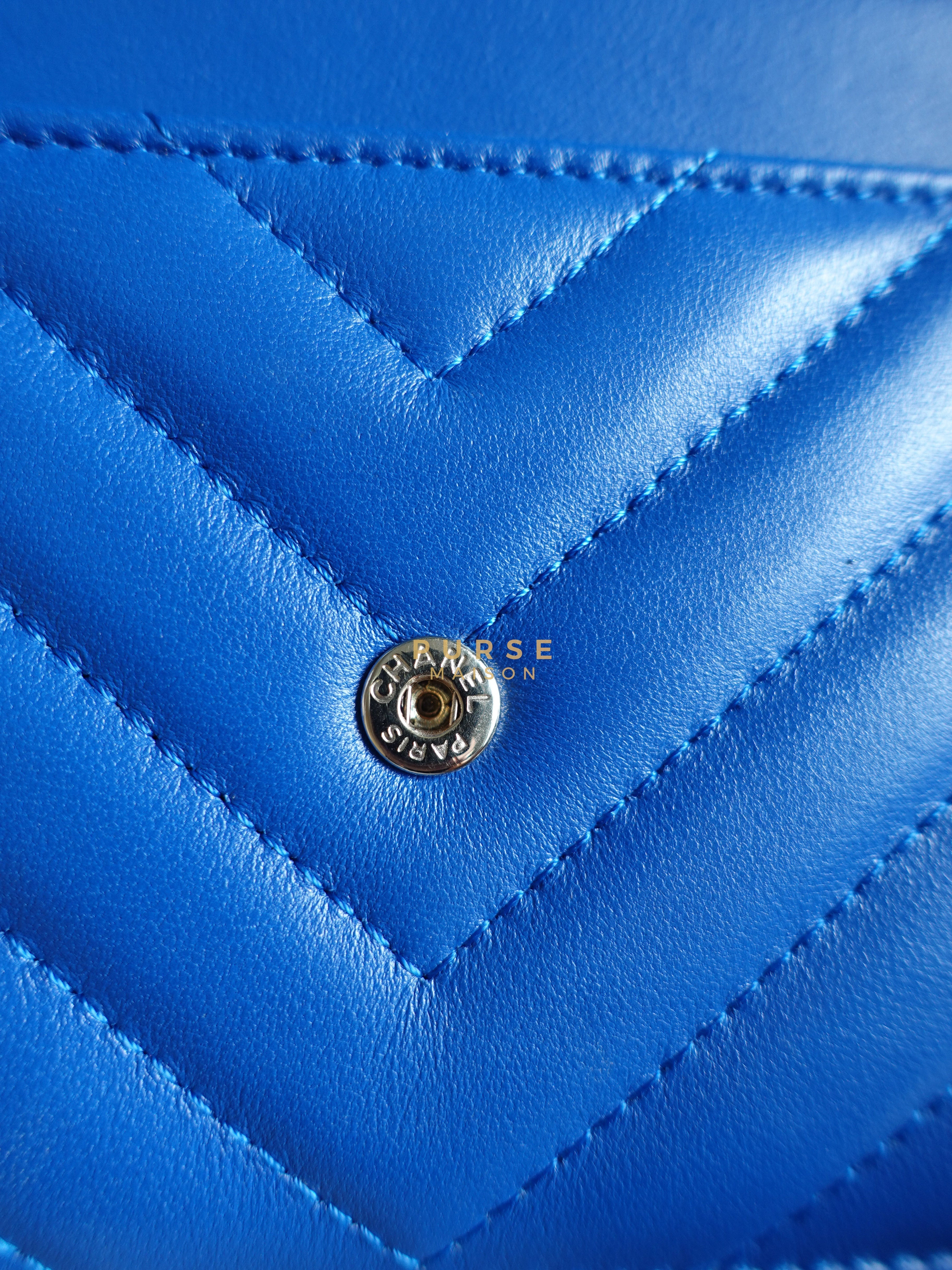 Wallet on Chain Royal Blue Chevron Lambskin & Light Gold Hardware Series 27 | Purse Maison Luxury Bags Shop