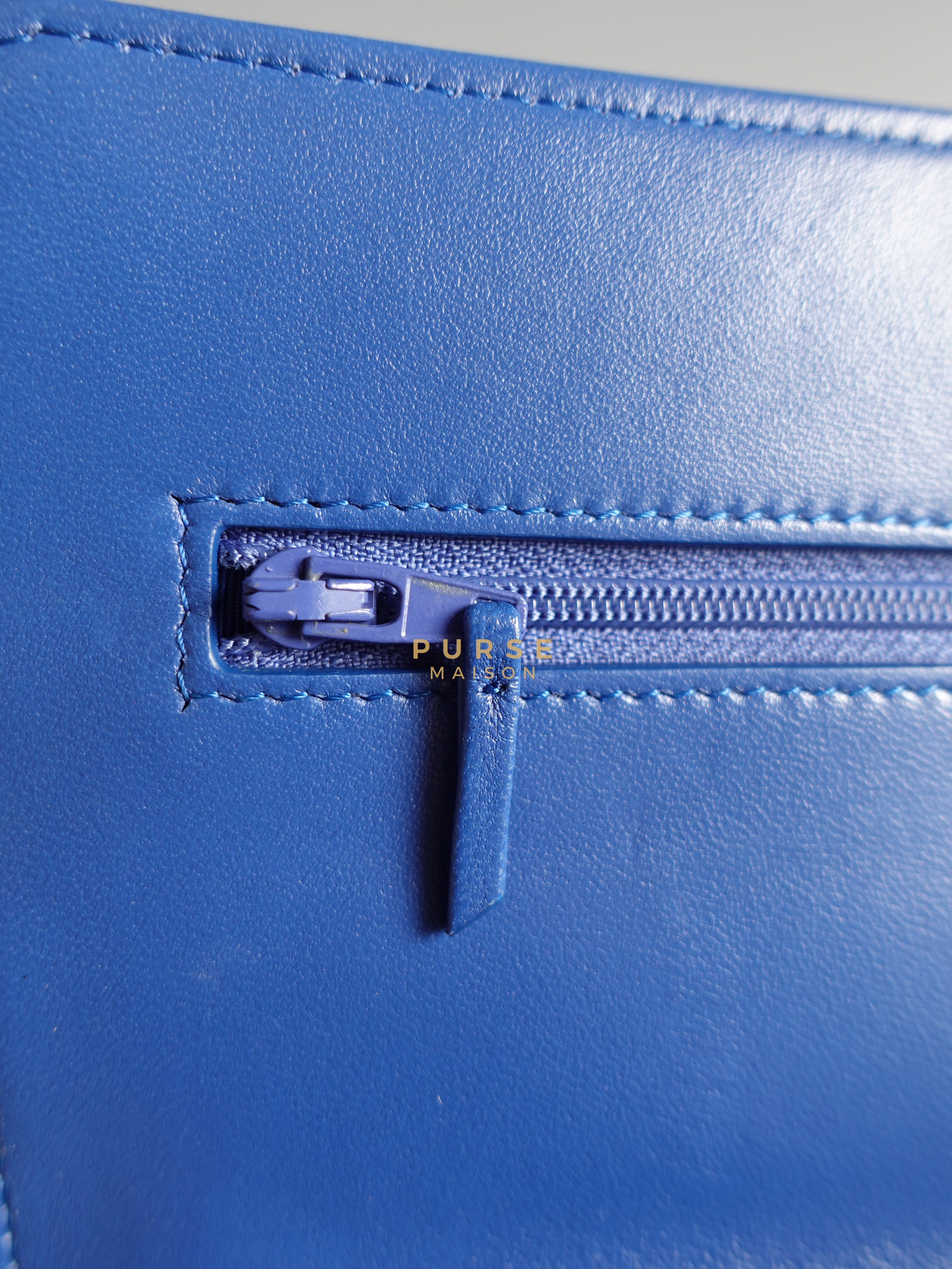 Wallet on Chain Royal Blue Chevron Lambskin & Light Gold Hardware Series 27 | Purse Maison Luxury Bags Shop