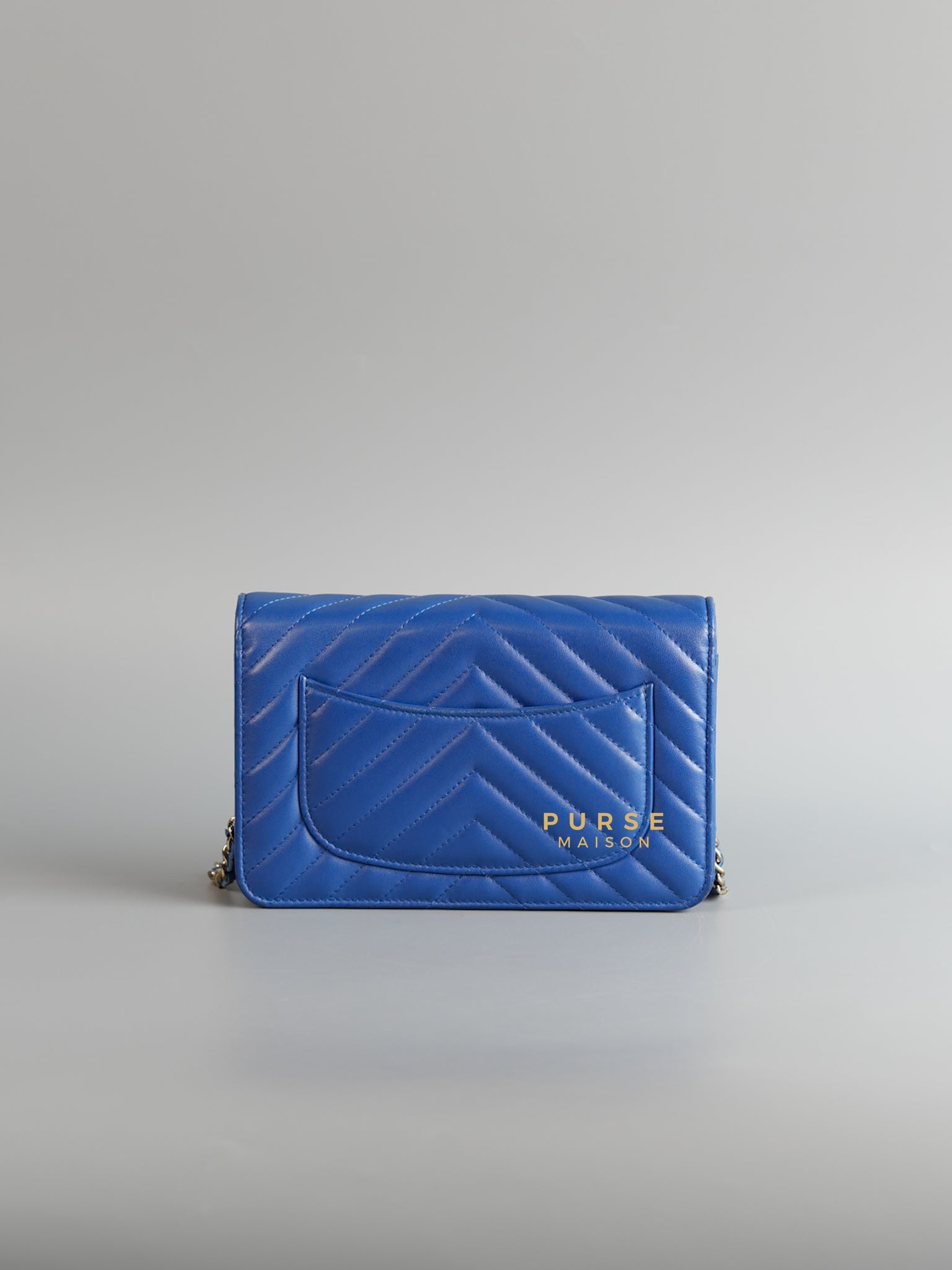 Wallet on Chain Royal Blue Chevron Lambskin & Light Gold Hardware Series 27 | Purse Maison Luxury Bags Shop