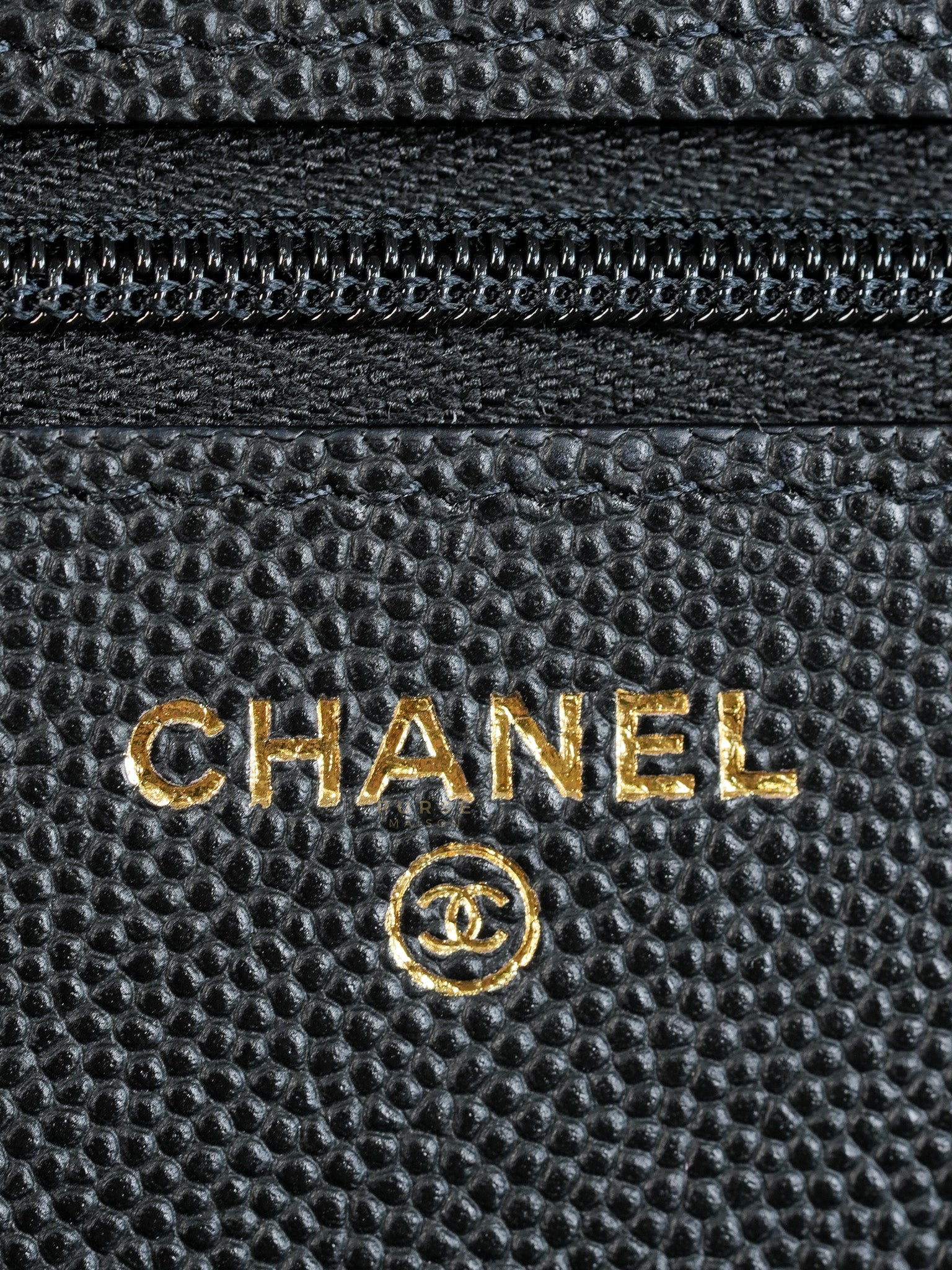 Wallet on Chain Small in Black Caviar Leather(Microchip) | Purse Maison Luxury Bags Shop