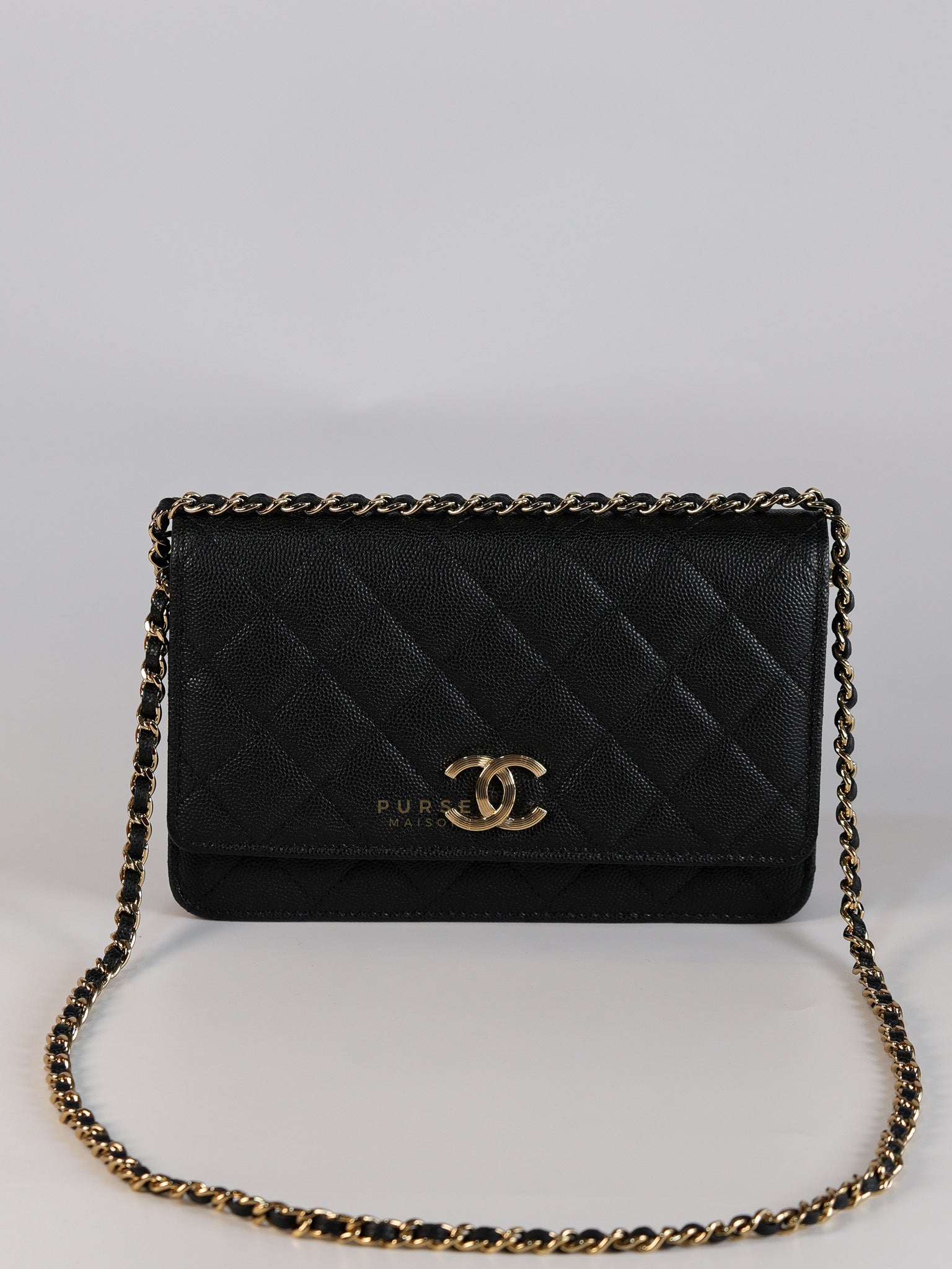 Wallet on Chain Small in Black Caviar Leather(Microchip) | Purse Maison Luxury Bags Shop
