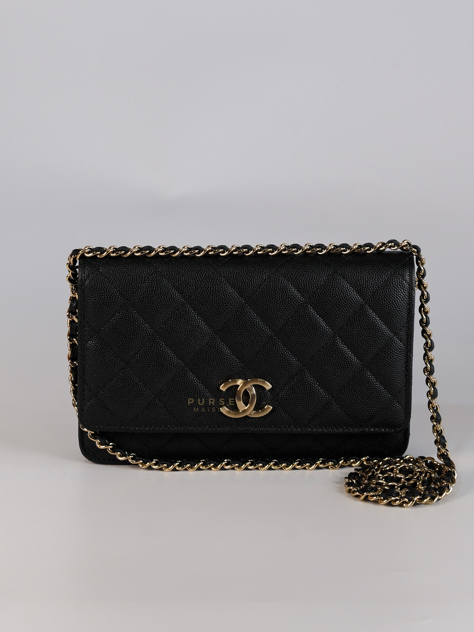 Wallet on Chain Small in Black Caviar Leather(Microchip) | Purse Maison Luxury Bags Shop