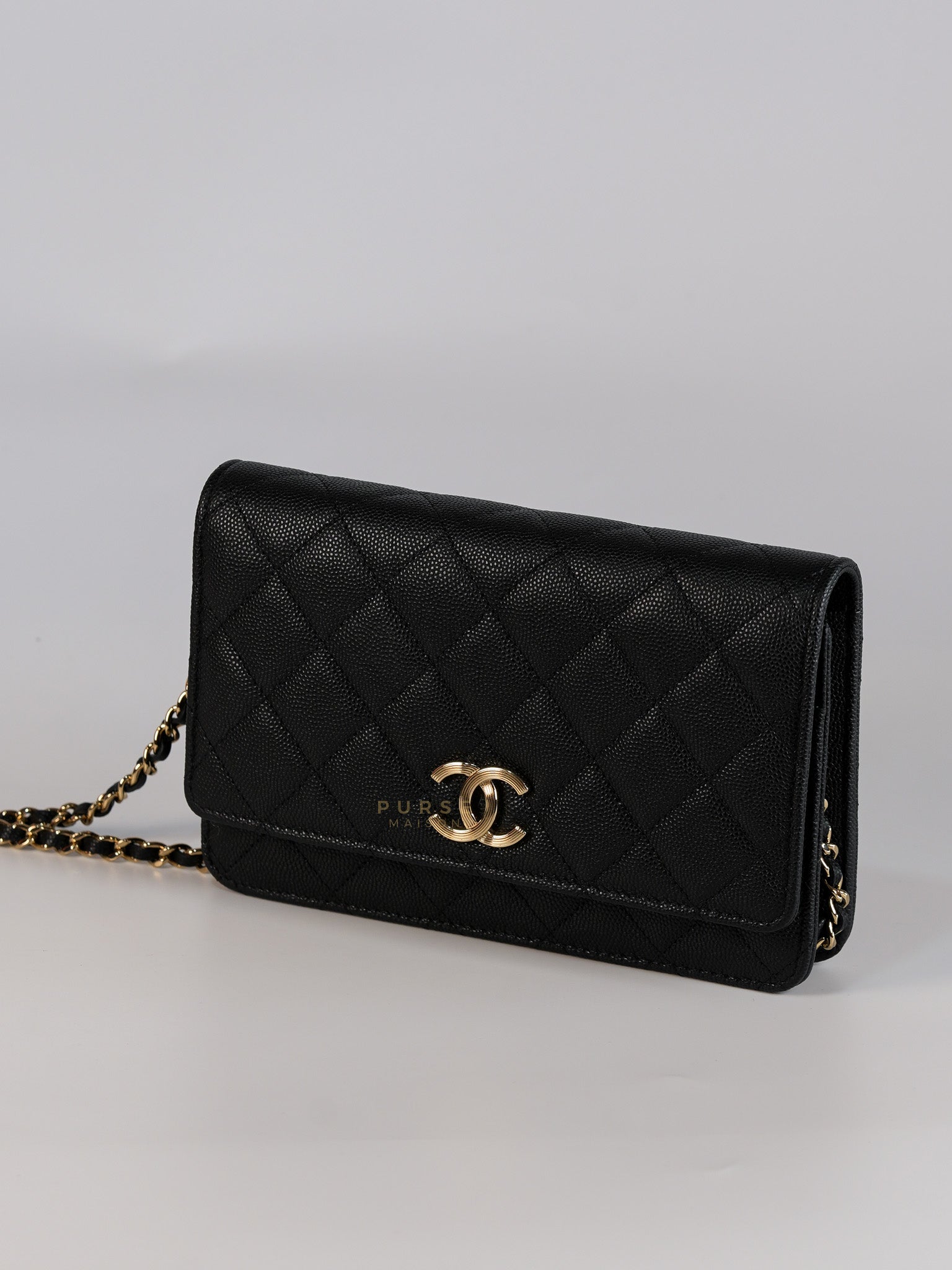 Wallet on Chain Small in Black Caviar Leather(Microchip) | Purse Maison Luxury Bags Shop