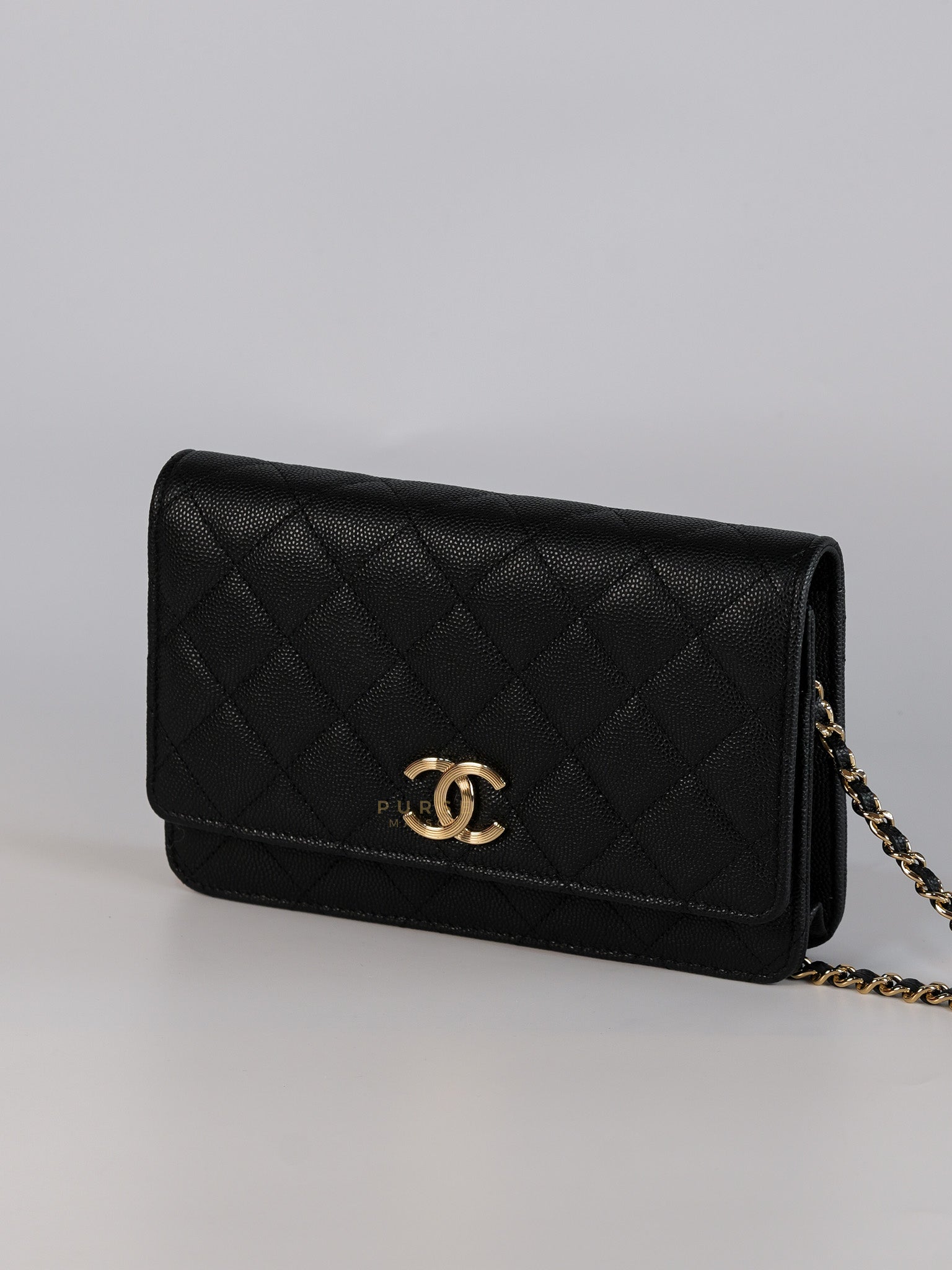 Wallet on Chain Small in Black Caviar Leather(Microchip) | Purse Maison Luxury Bags Shop