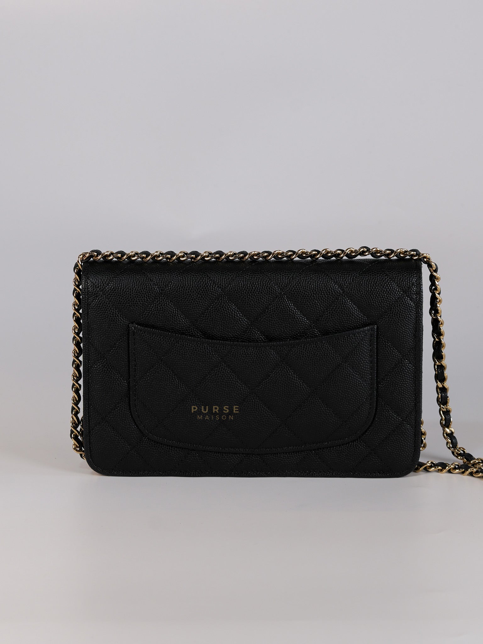 Wallet on Chain Small in Black Caviar Leather(Microchip) | Purse Maison Luxury Bags Shop