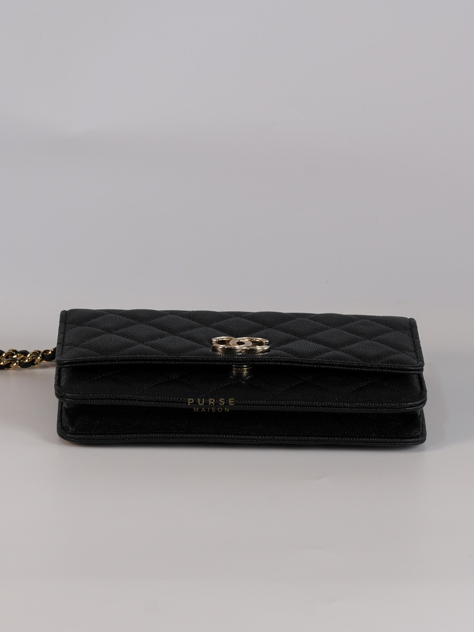 Wallet on Chain Small in Black Caviar Leather(Microchip) | Purse Maison Luxury Bags Shop
