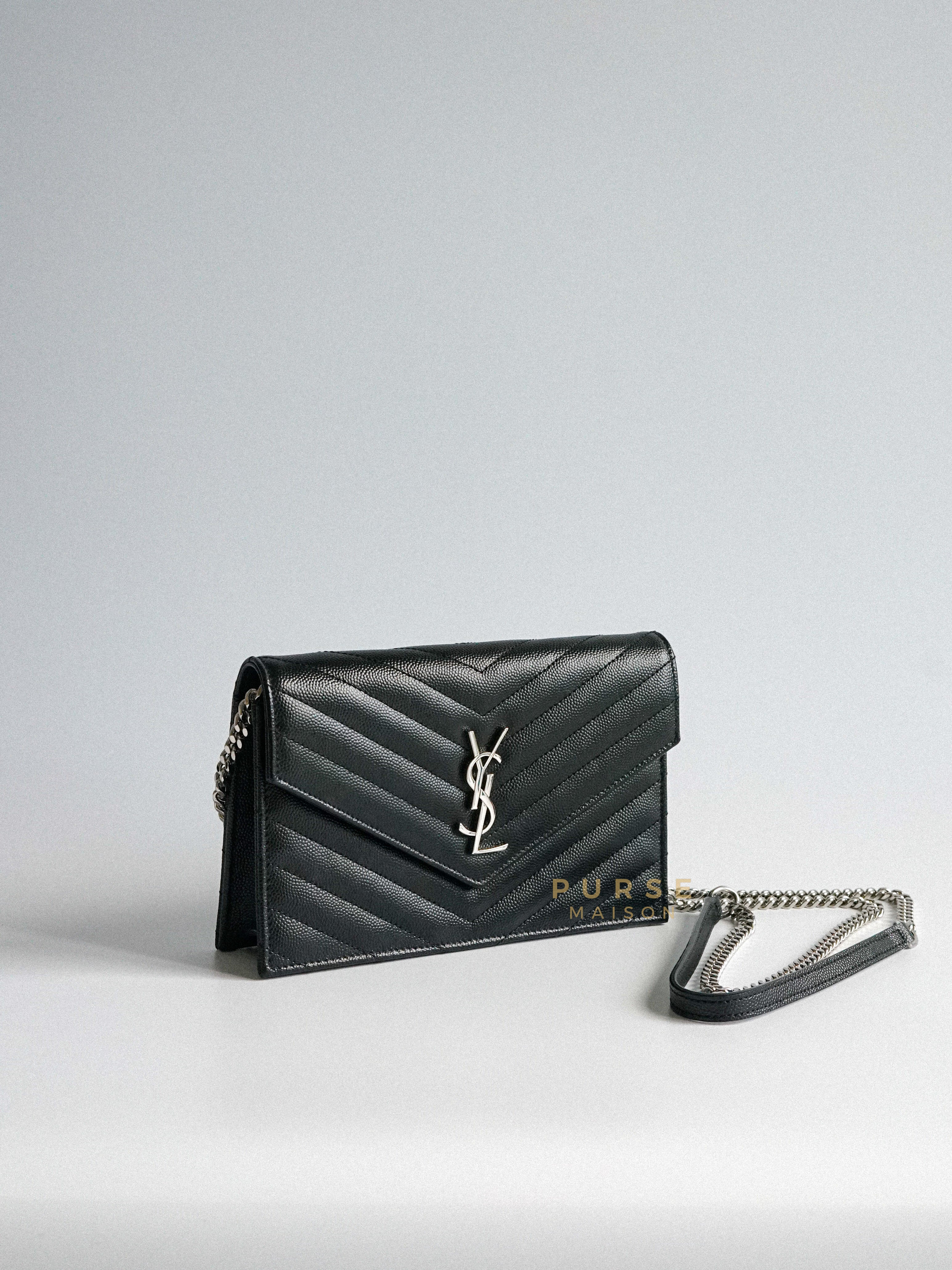 Wallet on Chain Small in Monogram Grain Black Leather and Silver Hardware | Purse Maison Luxury Bags Shop