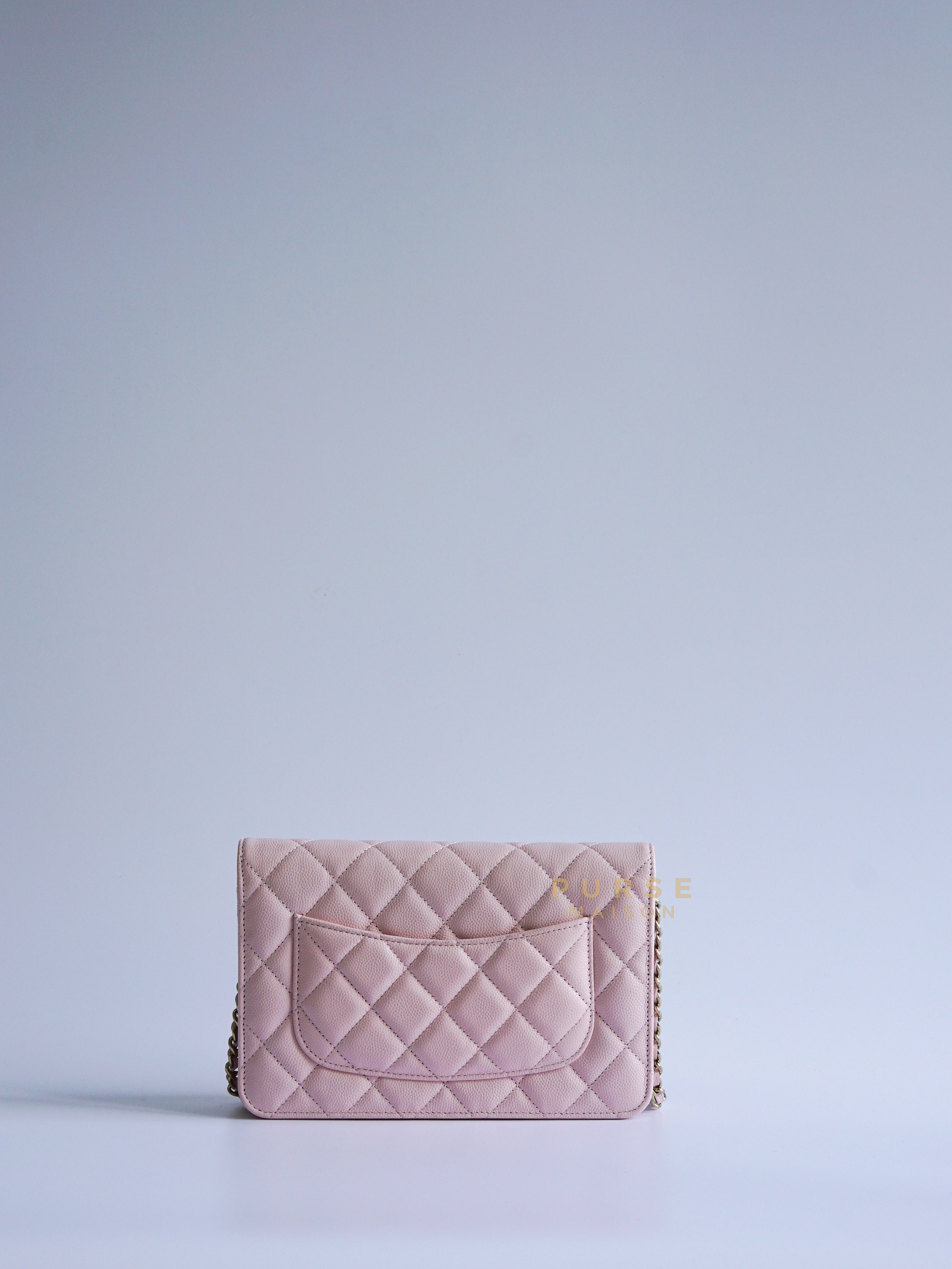 Wallet on Chain (WOC) 22P Light Pink Caviar & Light Gold Hardware (Microchip) | Purse Maison Luxury Bags Shop