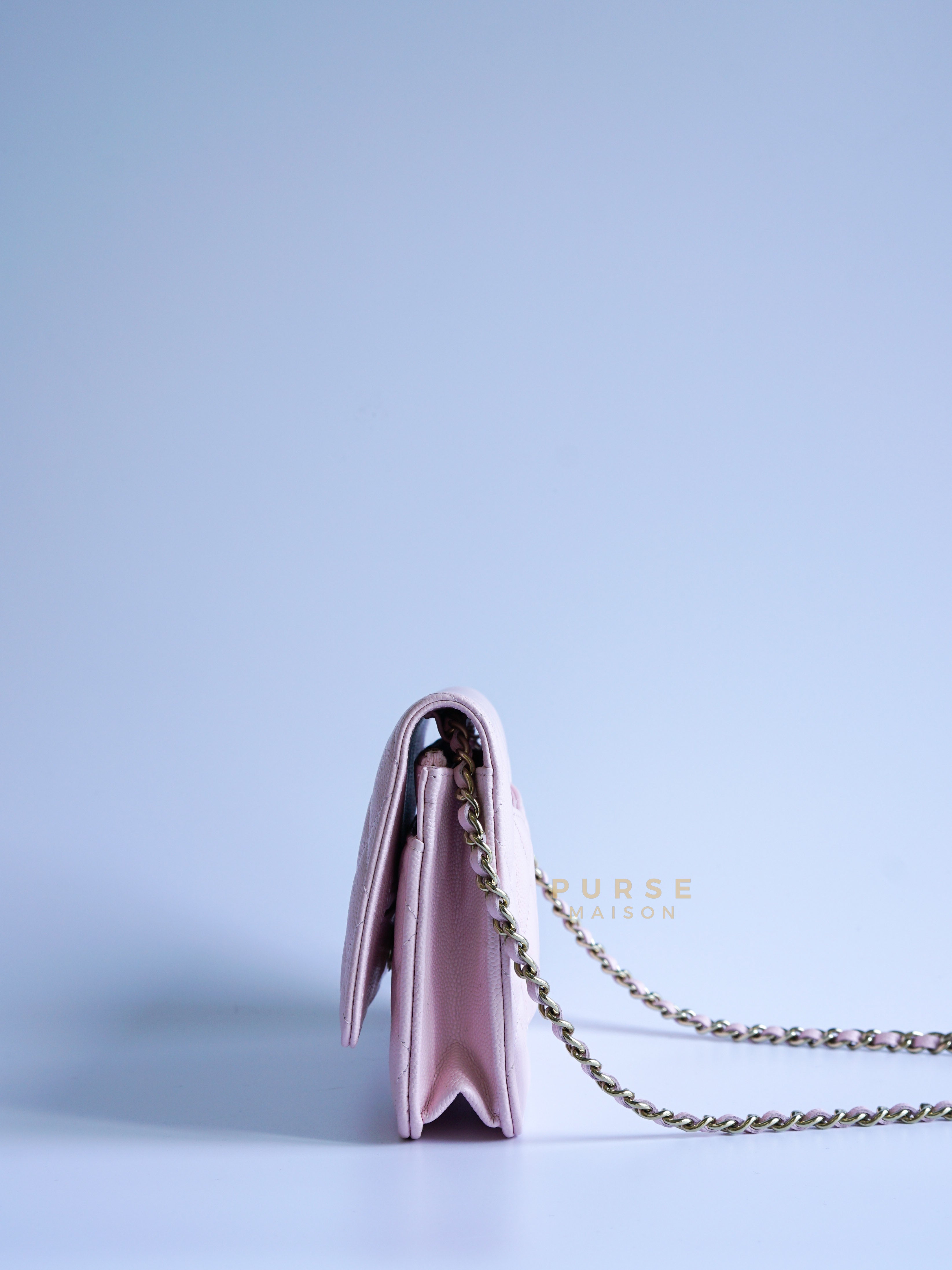Wallet on Chain (WOC) 22P Light Pink Caviar & Light Gold Hardware (Microchip) | Purse Maison Luxury Bags Shop