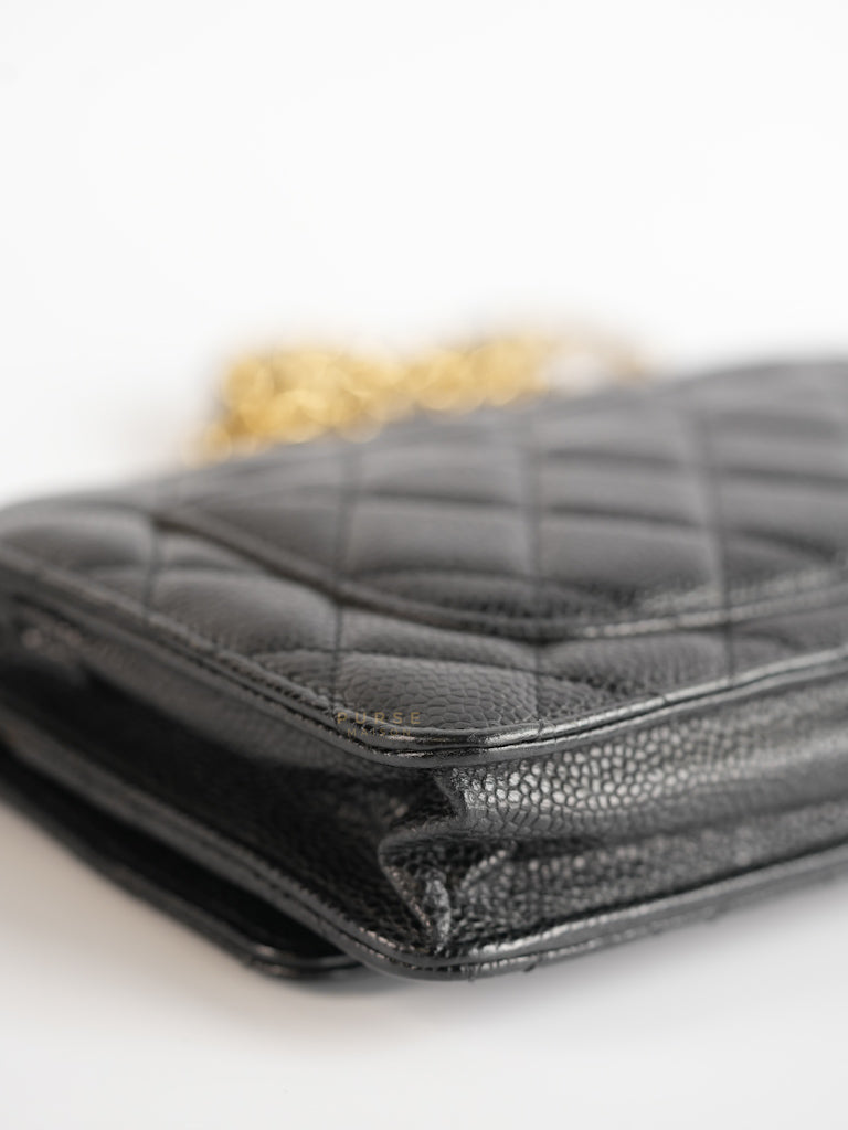 Wallet on Chain WOC Black Caviar Leather in Gold Hardware Series 18 | Purse Maison Luxury Bags Shop