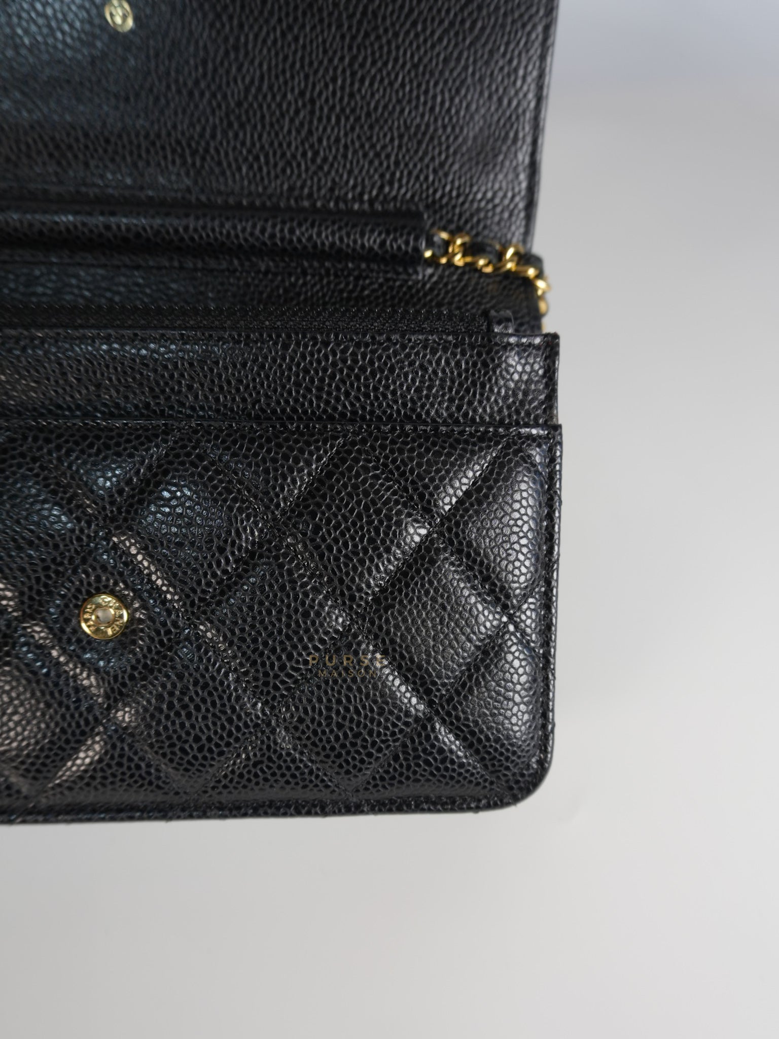Wallet on Chain WOC Black Caviar Leather in Gold Hardware Series 18 | Purse Maison Luxury Bags Shop