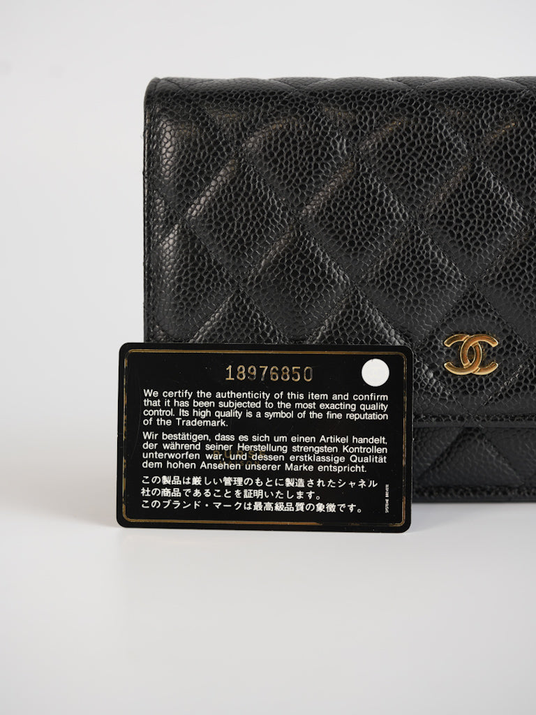 Wallet on Chain WOC Black Caviar Leather in Gold Hardware Series 18 | Purse Maison Luxury Bags Shop