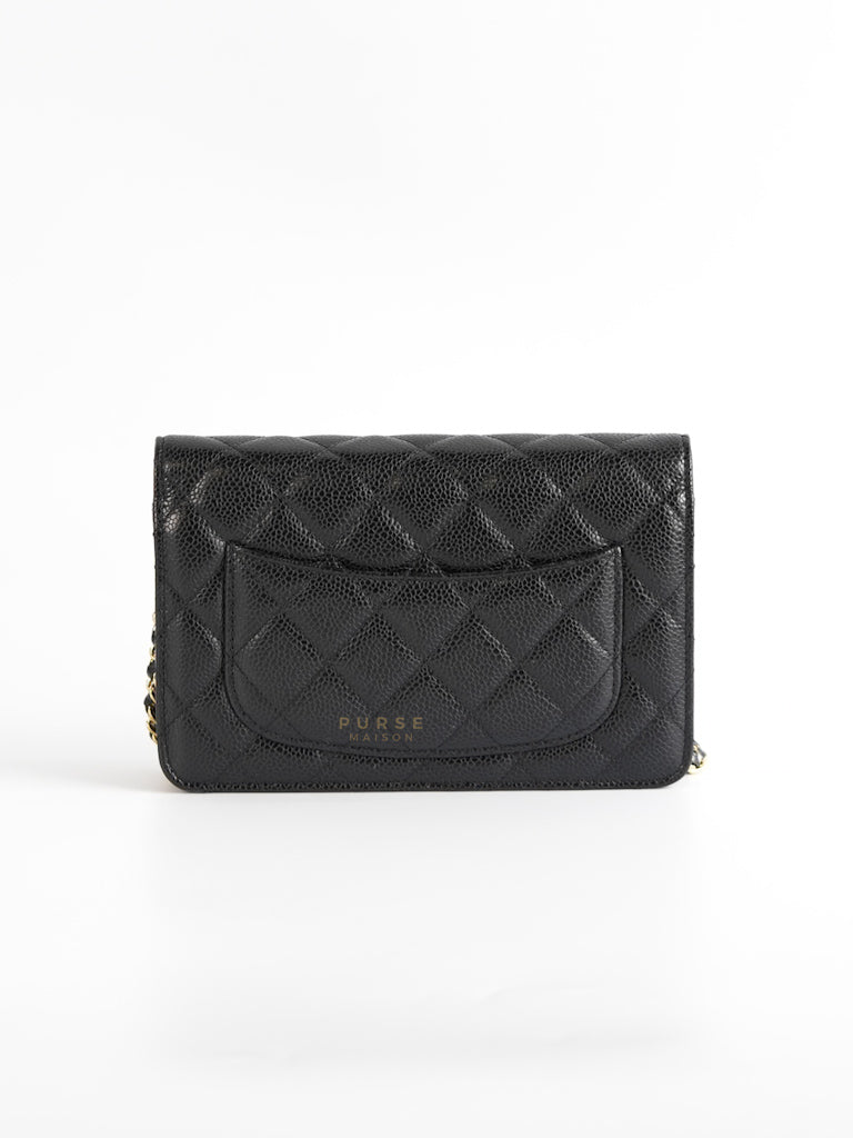 Wallet on Chain WOC Black Caviar Leather in Gold Hardware Series 18 | Purse Maison Luxury Bags Shop