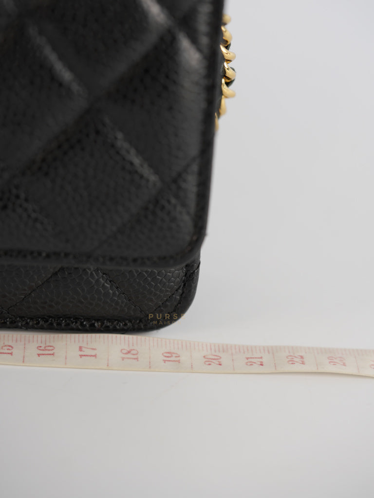 Wallet on Chain WOC Black Caviar Leather in Gold Hardware Series 18 | Purse Maison Luxury Bags Shop