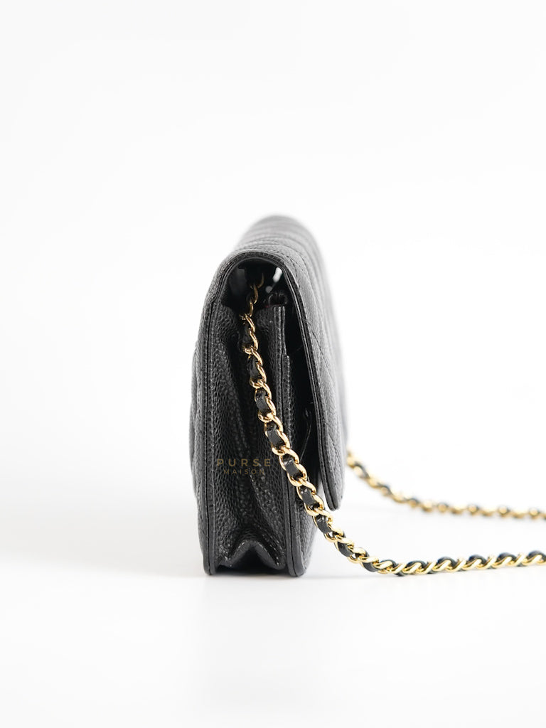 Wallet on Chain WOC Black Caviar Leather in Gold Hardware Series 18 | Purse Maison Luxury Bags Shop