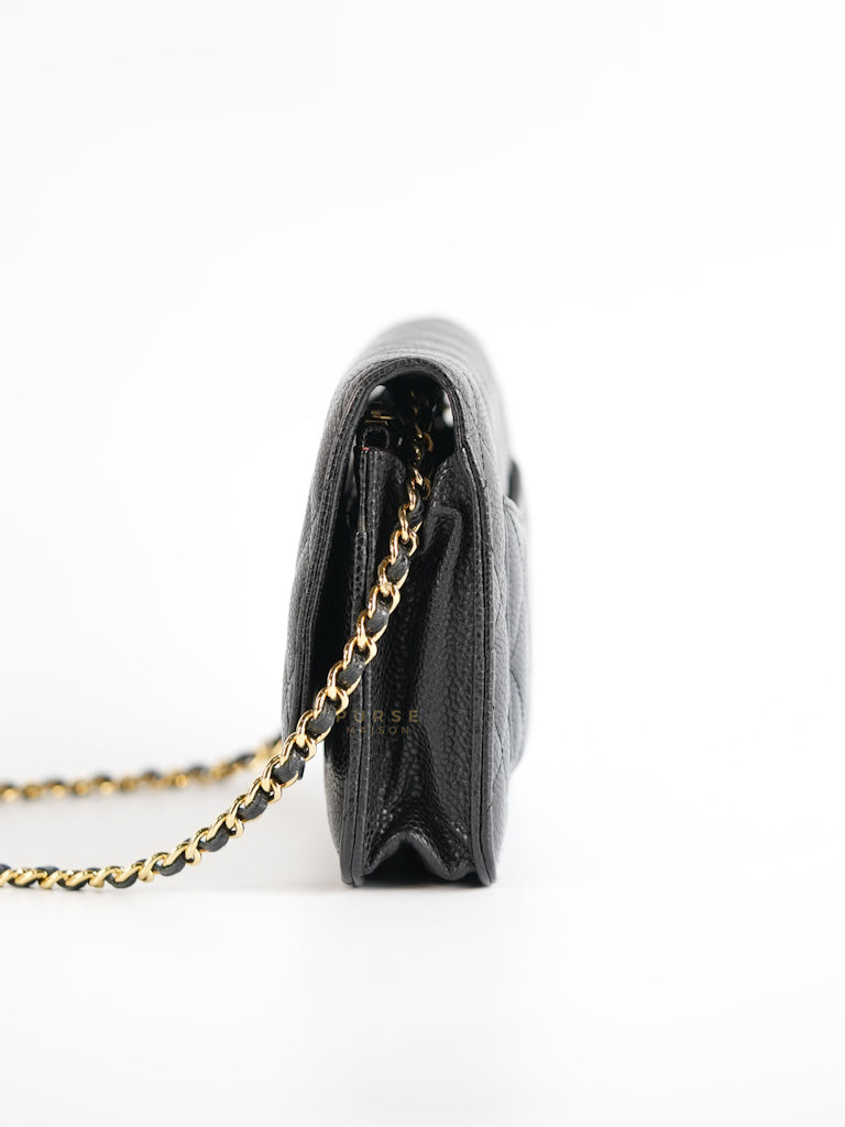Wallet on Chain WOC Black Caviar Leather in Gold Hardware Series 18 | Purse Maison Luxury Bags Shop