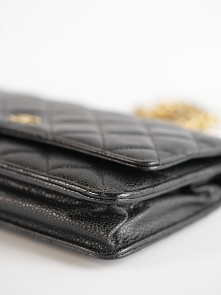 Wallet on Chain WOC Black Caviar Leather in Gold Hardware Series 18 | Purse Maison Luxury Bags Shop