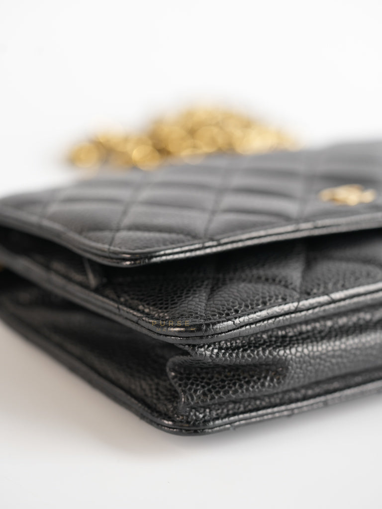 Wallet on Chain WOC Black Caviar Leather in Gold Hardware Series 18 | Purse Maison Luxury Bags Shop