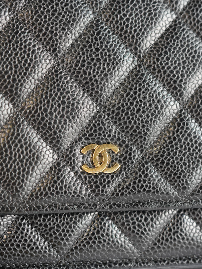 Wallet on Chain WOC Black Caviar Leather in Gold Hardware Series 18 | Purse Maison Luxury Bags Shop