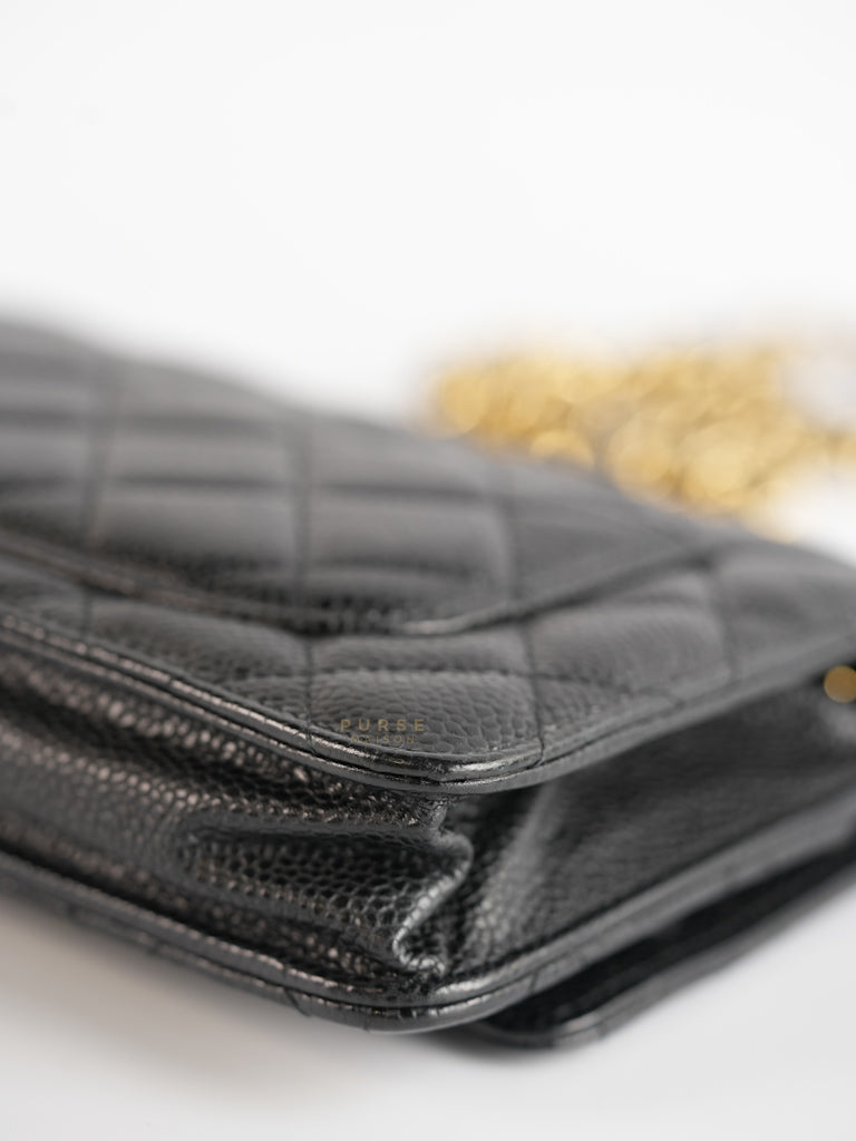 Wallet on Chain WOC Black Caviar Leather in Gold Hardware Series 18 | Purse Maison Luxury Bags Shop