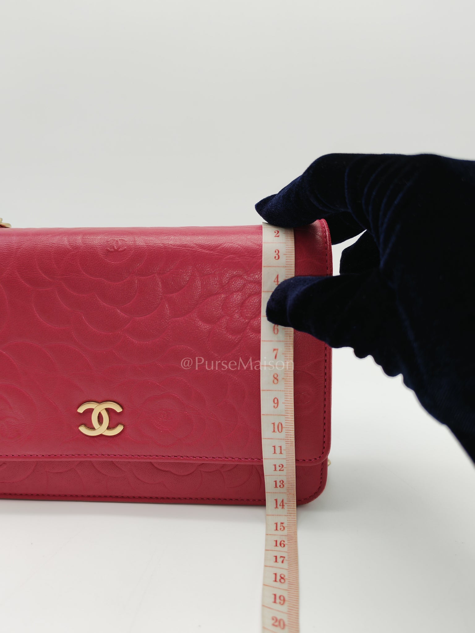 Wallet On Chain (WOC) Camellia Flap Fuchsia Calfskin and Aged Gold Hardware Series 16 | Purse Maison Luxury Bags Shop