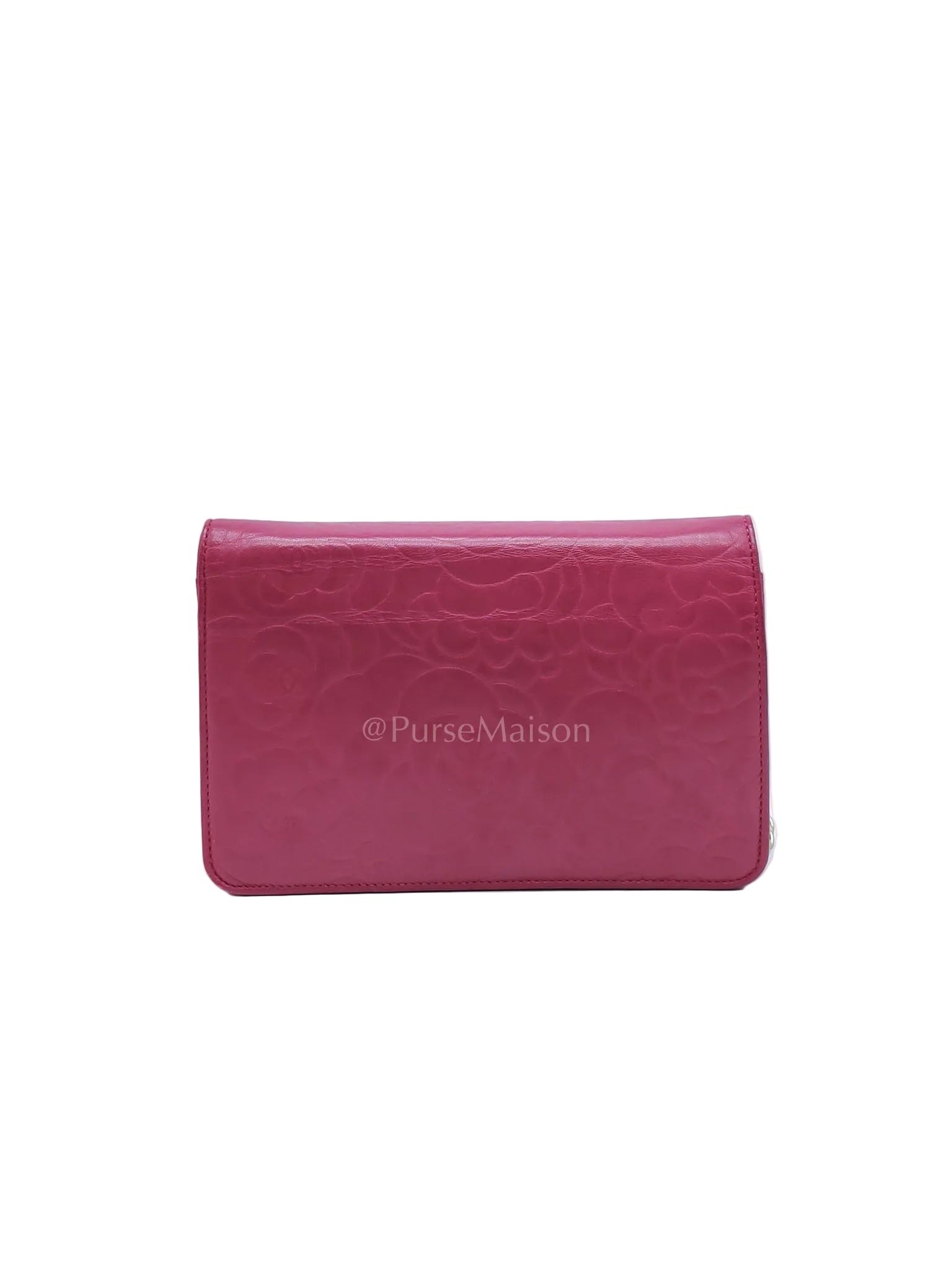 Wallet On Chain (WOC) Camellia Flap Fuchsia Calfskin and Aged Gold Hardware Series 16 | Purse Maison Luxury Bags Shop