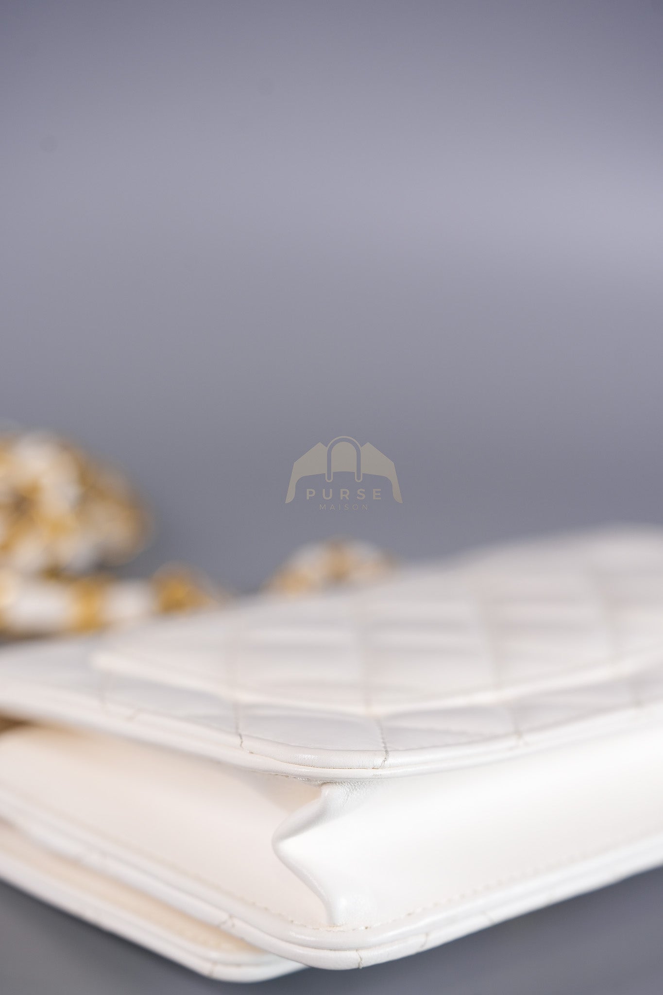 Wallet On Chain (WOC) Double Chain in White Lambskin Leather and Aged Gold Hardware (Microchip) | Purse Maison Luxury Bags Shop