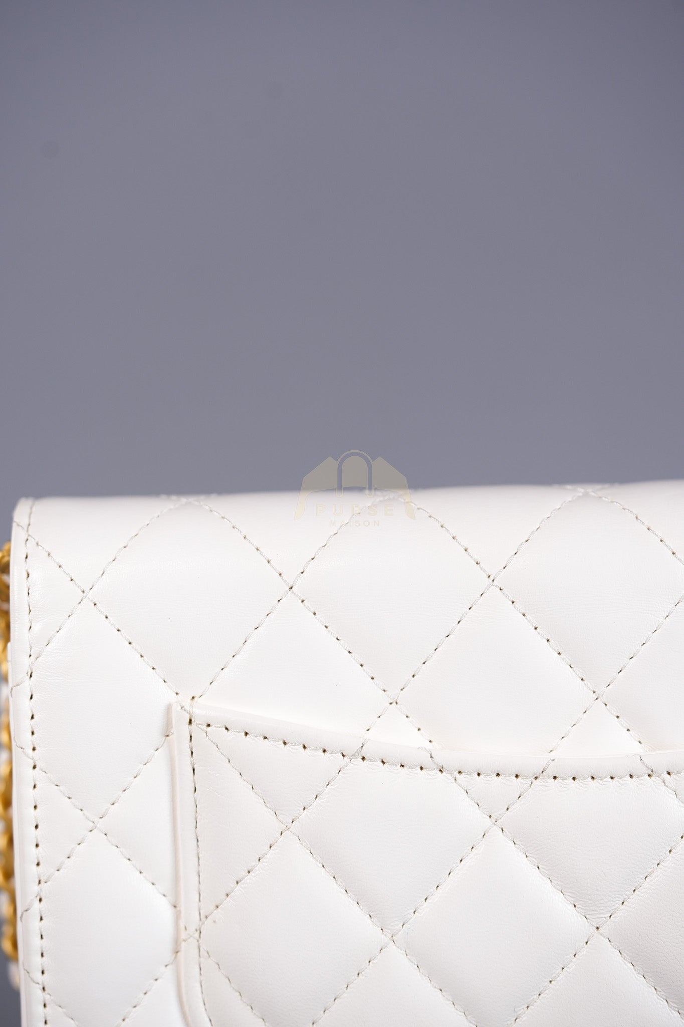 Wallet On Chain (WOC) Double Chain in White Lambskin Leather and Aged Gold Hardware (Microchip) | Purse Maison Luxury Bags Shop