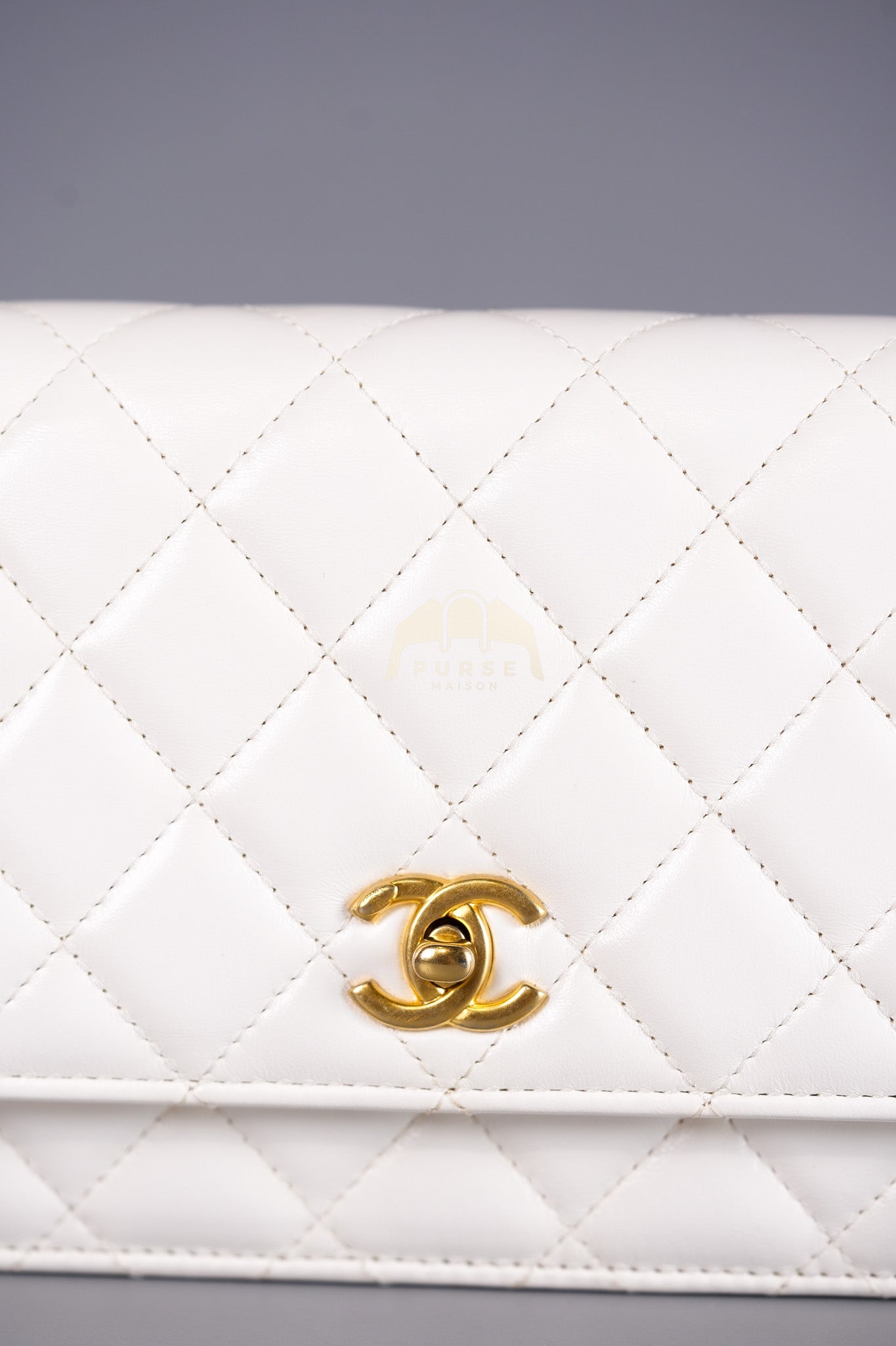 Wallet On Chain (WOC) Double Chain in White Lambskin Leather and Aged Gold Hardware (Microchip) | Purse Maison Luxury Bags Shop
