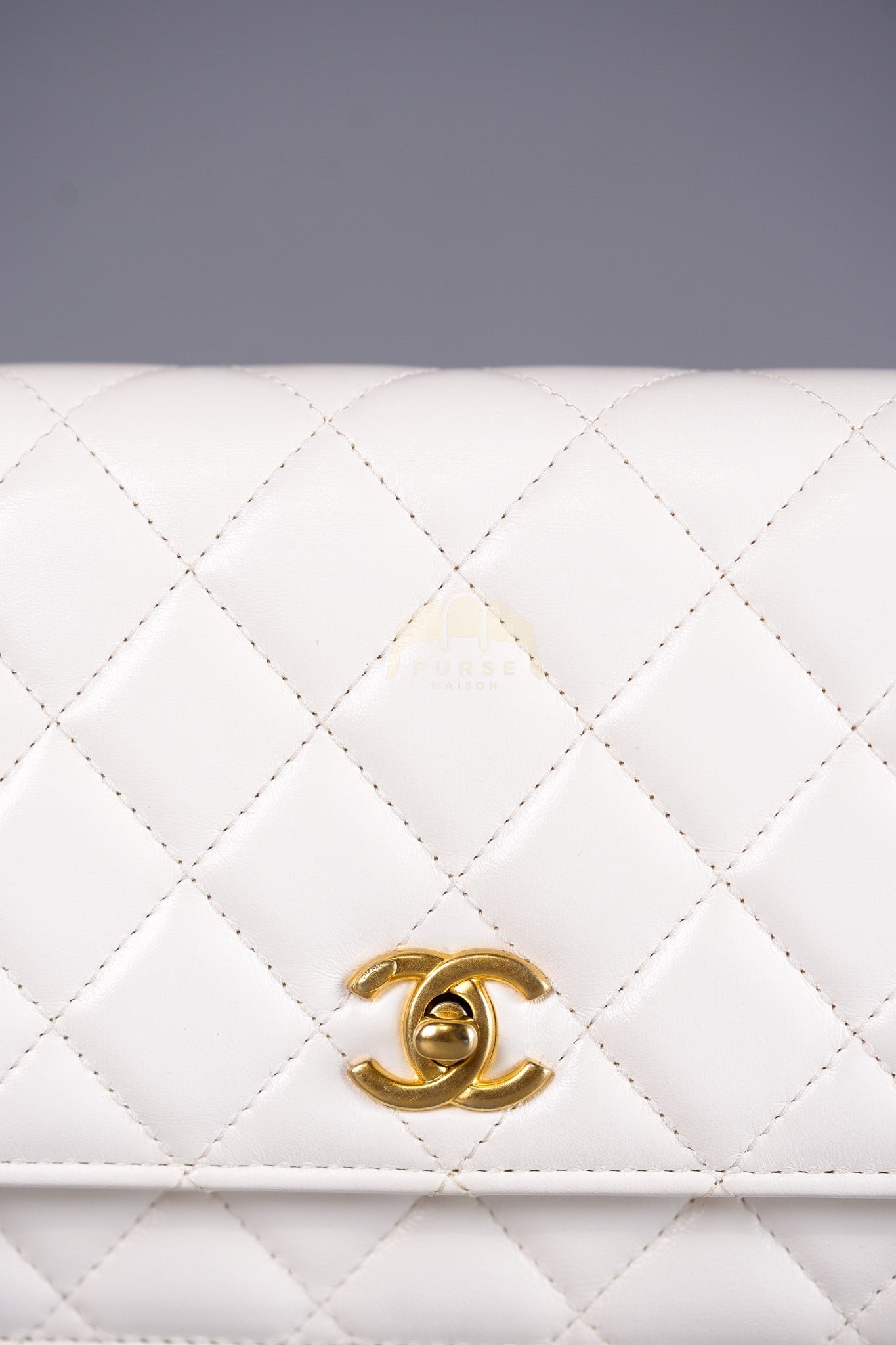 Wallet On Chain (WOC) Double Chain in White Lambskin Leather and Aged Gold Hardware (Microchip) | Purse Maison Luxury Bags Shop