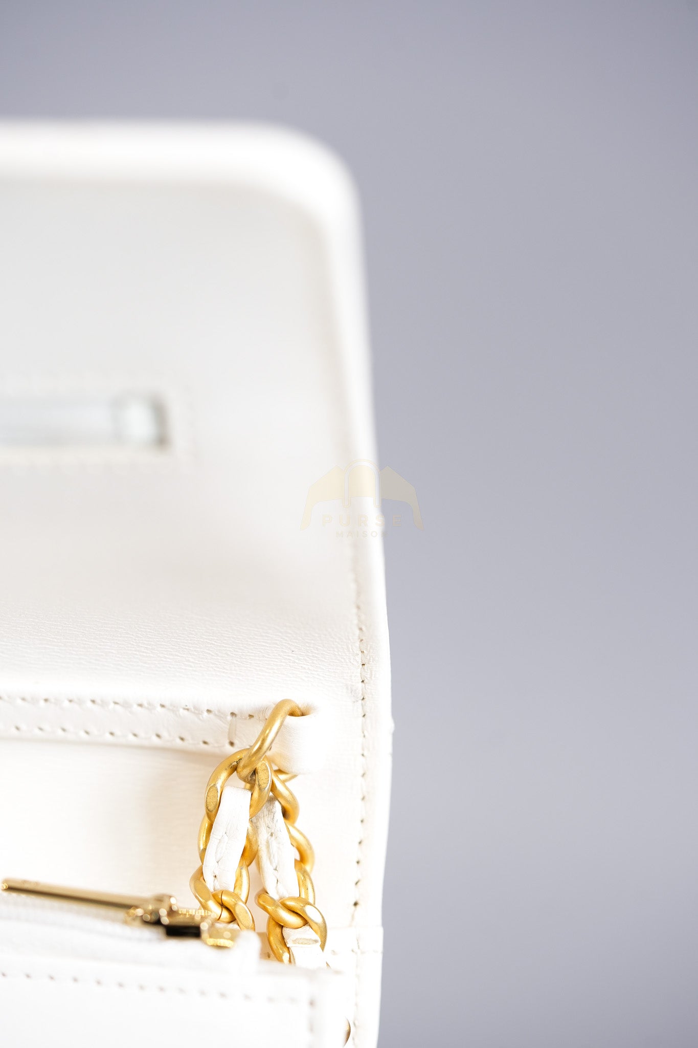 Wallet On Chain (WOC) Double Chain in White Lambskin Leather and Aged Gold Hardware (Microchip) | Purse Maison Luxury Bags Shop