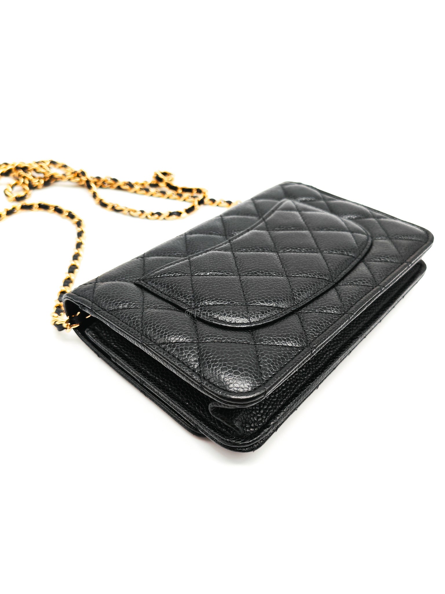 Wallet On Chain (WOC) in Black Caviar Leather and Gold Hardware (Microchip) | Purse Maison Luxury Bags Shop