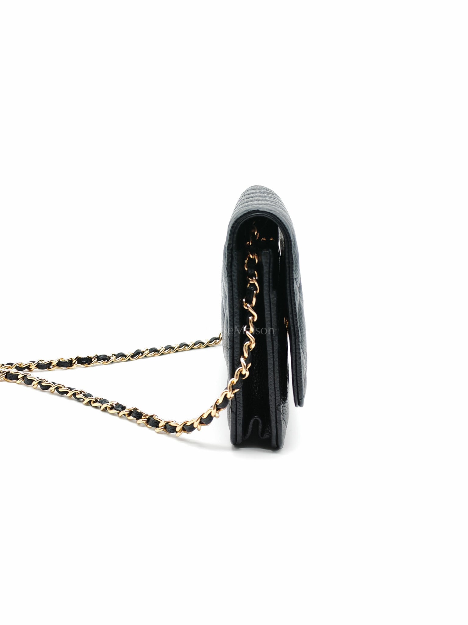 Wallet On Chain (WOC) in Black Caviar Leather and Gold Hardware (Microchip) | Purse Maison Luxury Bags Shop