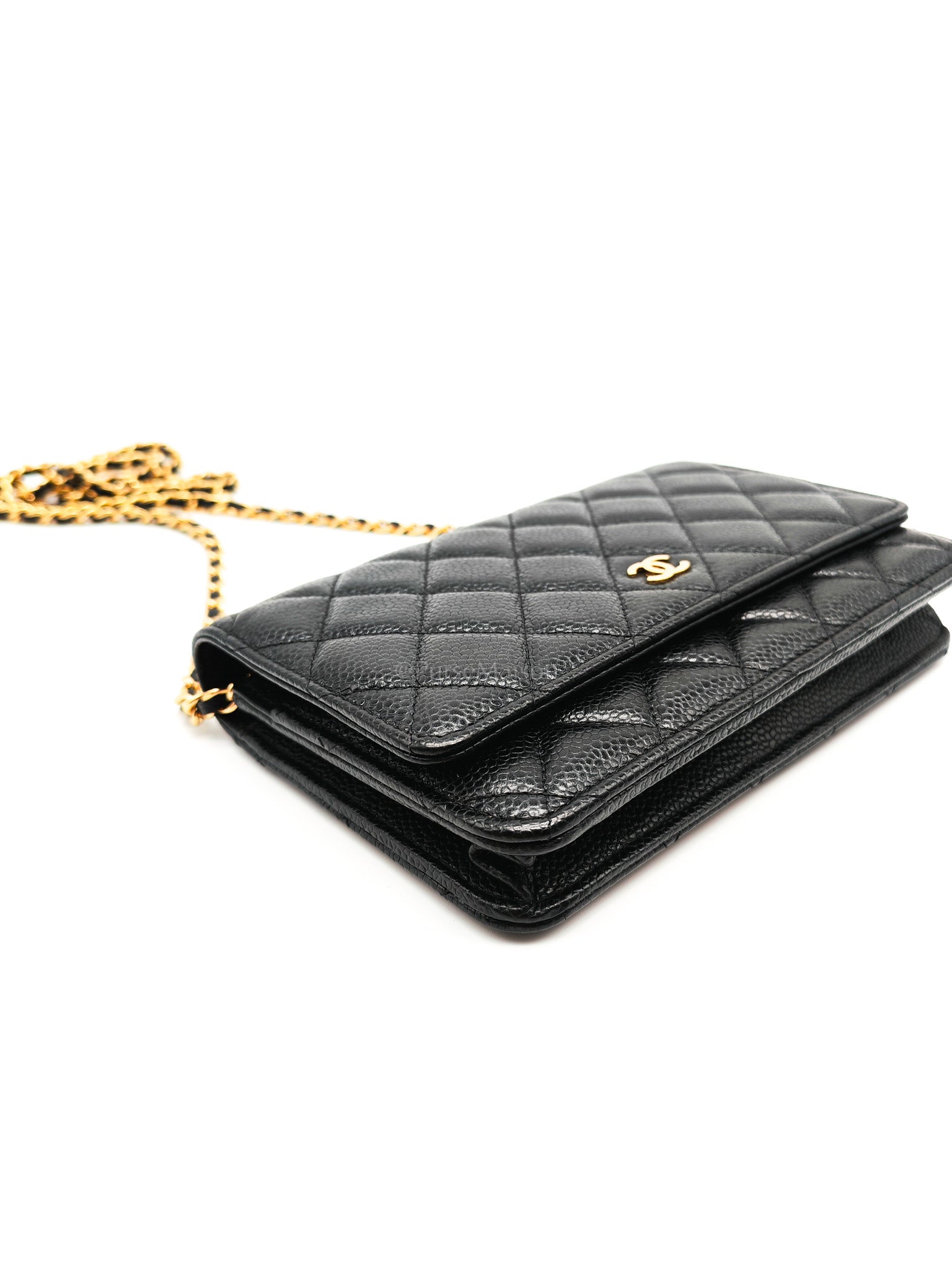 Wallet On Chain (WOC) in Black Caviar Leather and Gold Hardware (Microchip) | Purse Maison Luxury Bags Shop