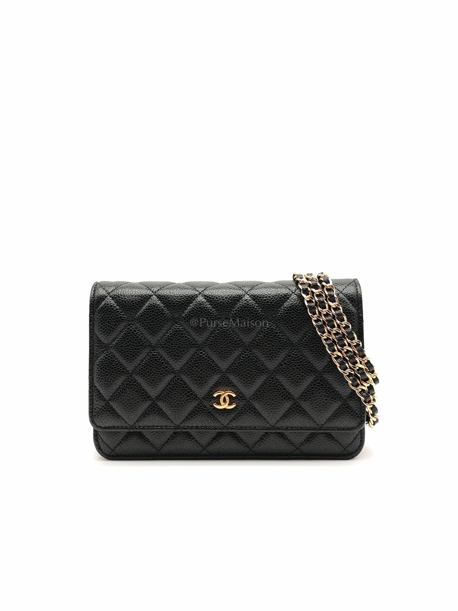 Wallet On Chain (WOC) in Black Caviar Leather and Gold Hardware (Microchip) | Purse Maison Luxury Bags Shop