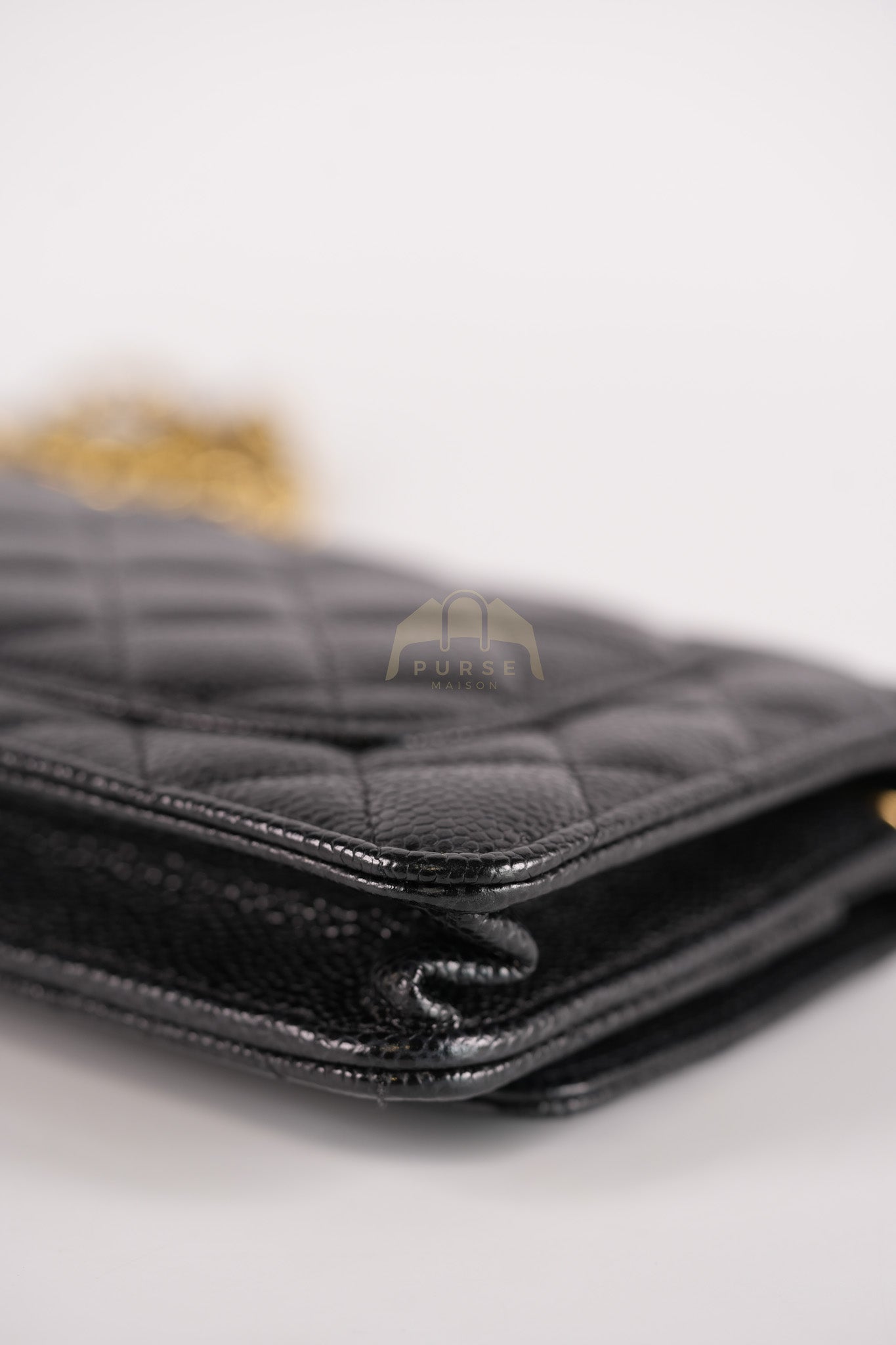 Wallet on Chain (WOC) in Black Caviar Leather & Gold Hardware Microchip | Purse Maison Luxury Bags Shop