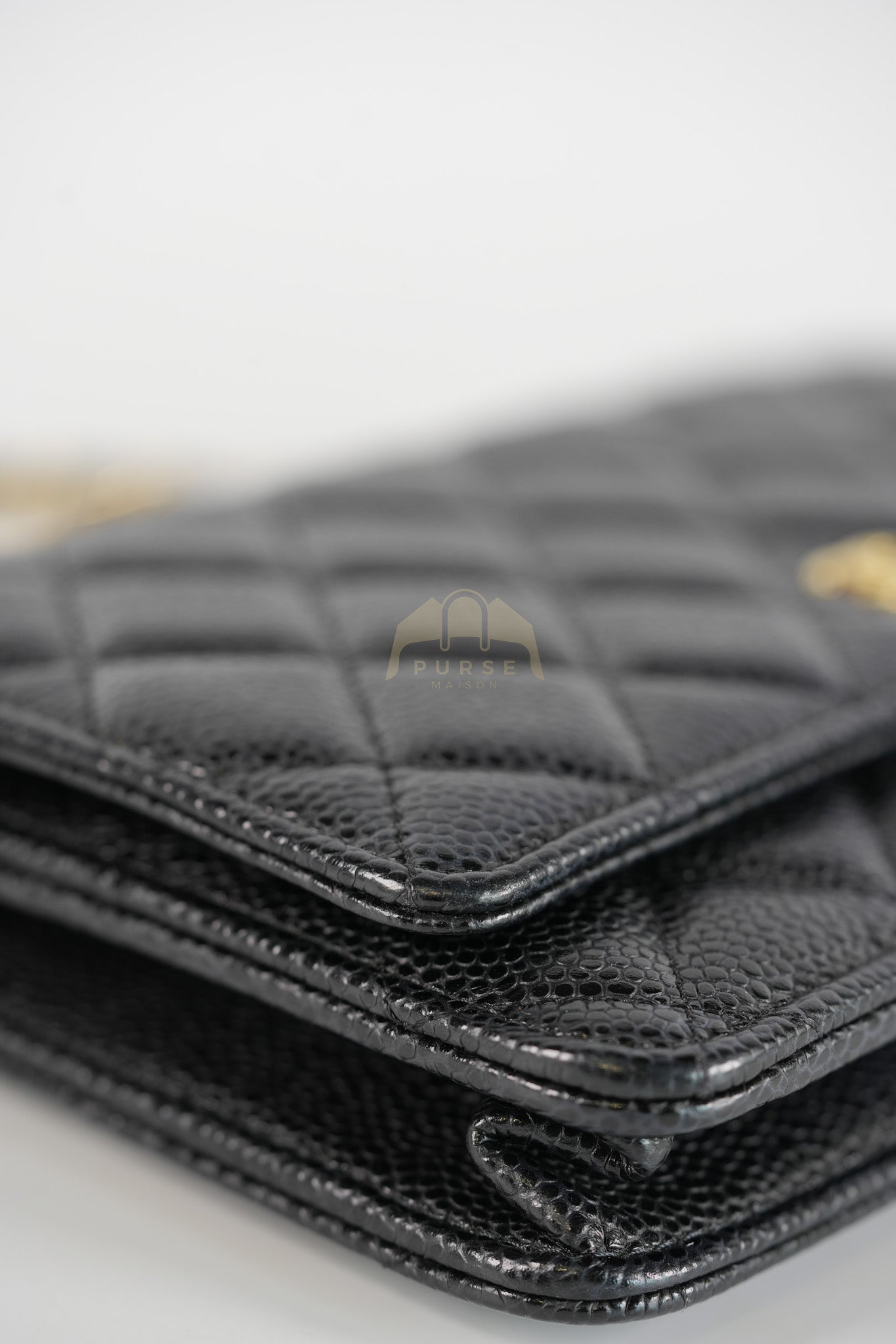 Wallet on Chain (WOC) in Black Caviar Leather & Gold Hardware Microchip | Purse Maison Luxury Bags Shop