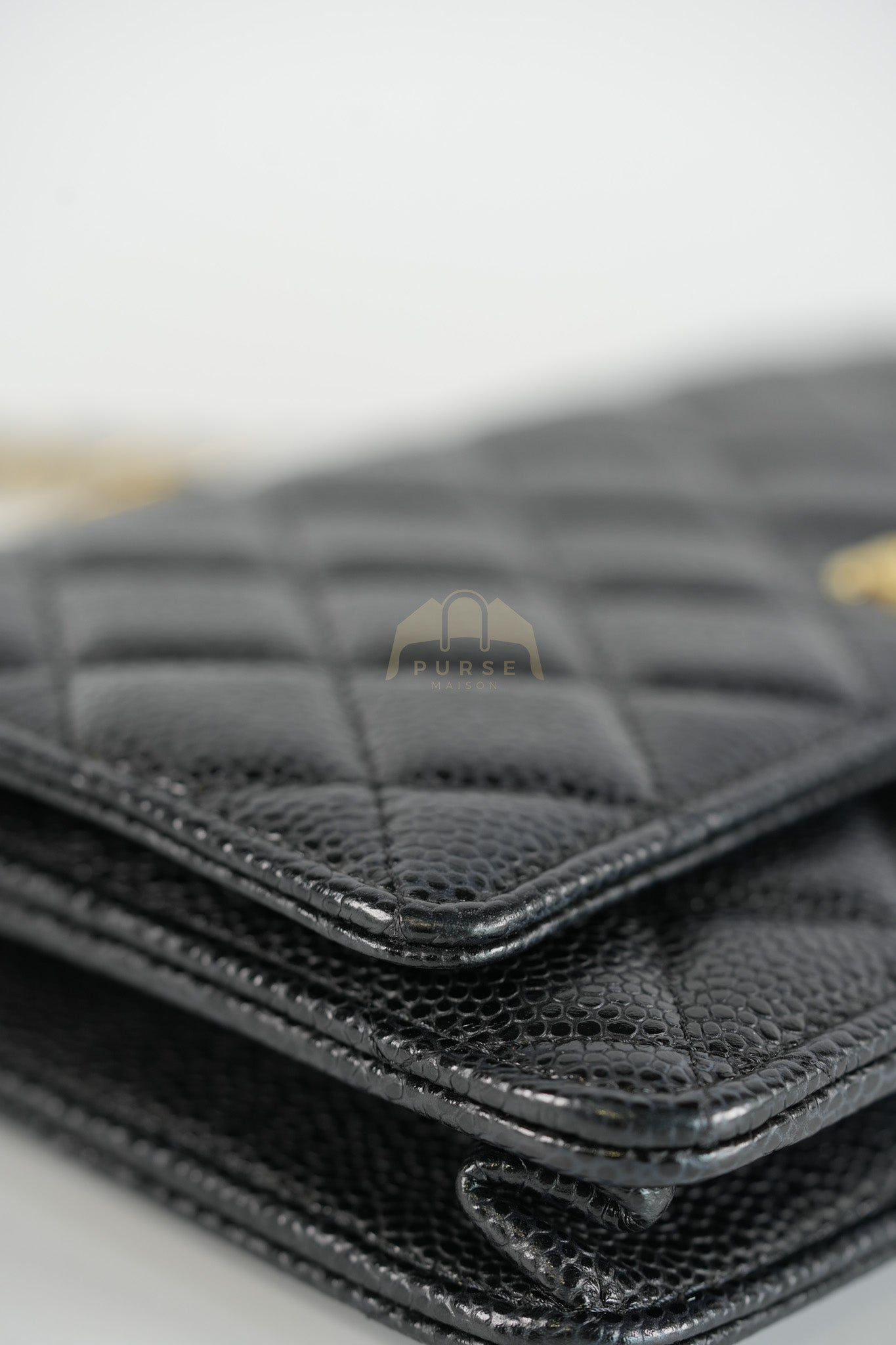 Wallet on Chain (WOC) in Black Caviar Leather & Gold Hardware Microchip | Purse Maison Luxury Bags Shop