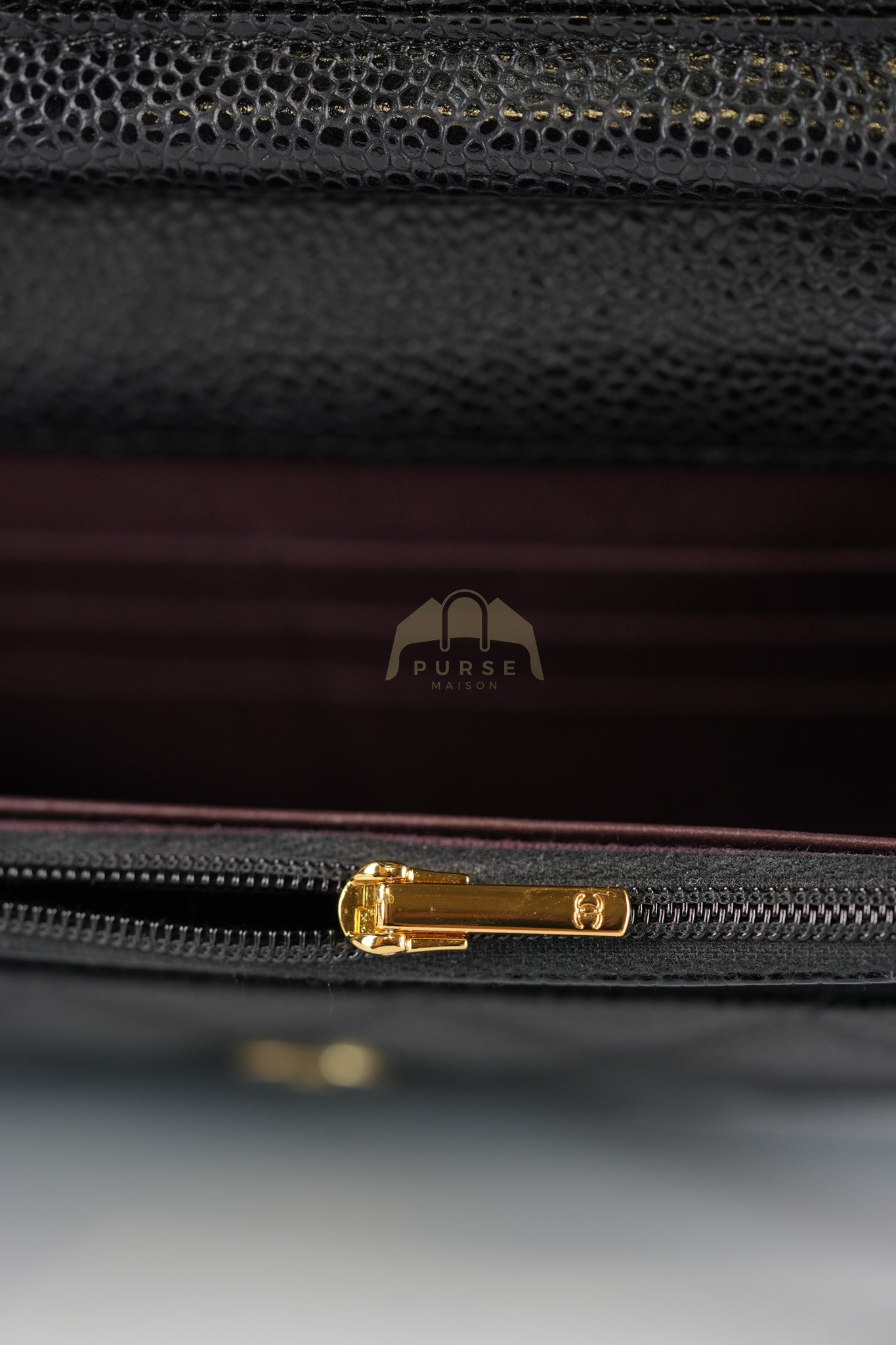 Wallet on Chain (WOC) in Black Caviar Leather & Gold Hardware Microchip | Purse Maison Luxury Bags Shop