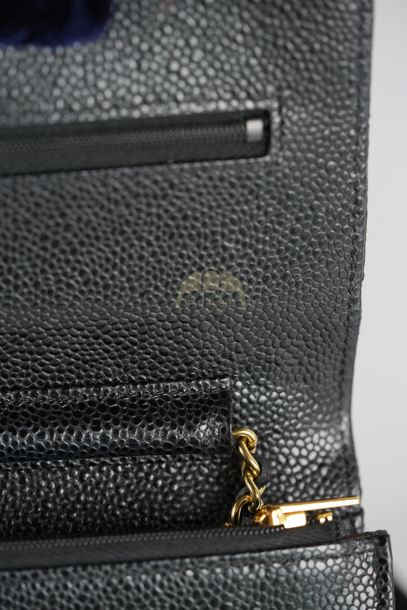 Wallet on Chain (WOC) in Black Caviar Leather & Gold Hardware Microchip | Purse Maison Luxury Bags Shop