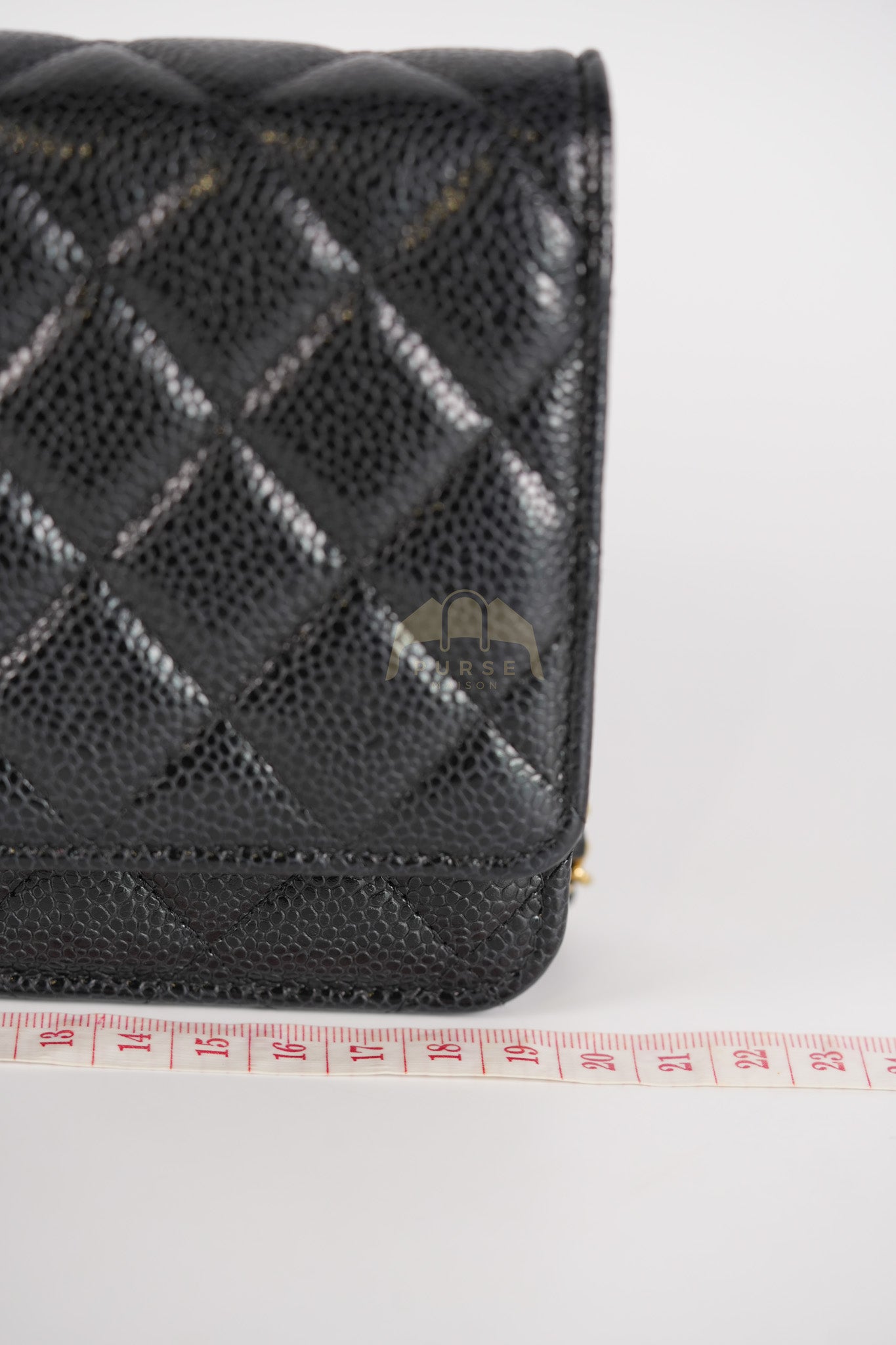 Wallet on Chain (WOC) in Black Caviar Leather & Gold Hardware Microchip | Purse Maison Luxury Bags Shop