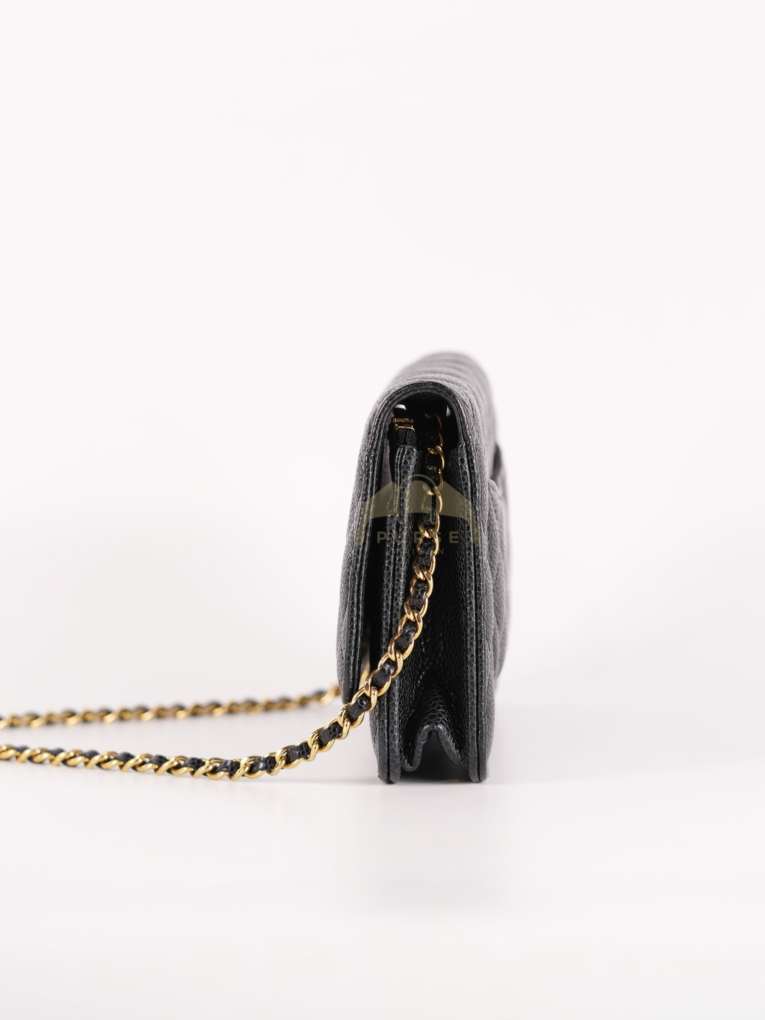 Wallet on Chain (WOC) in Black Caviar Leather & Gold Hardware Microchip | Purse Maison Luxury Bags Shop