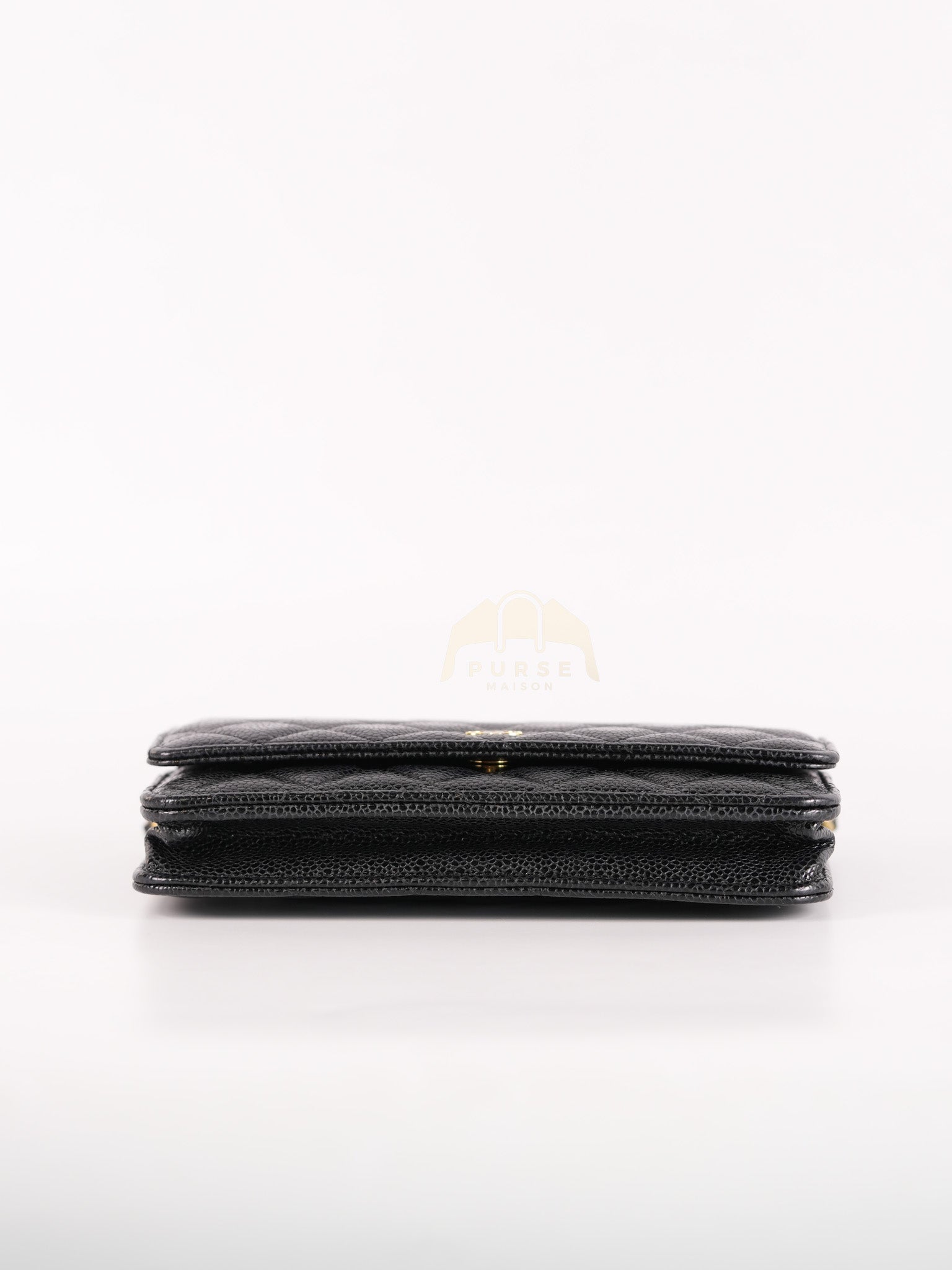 Wallet on Chain (WOC) in Black Caviar Leather & Gold Hardware Microchip | Purse Maison Luxury Bags Shop