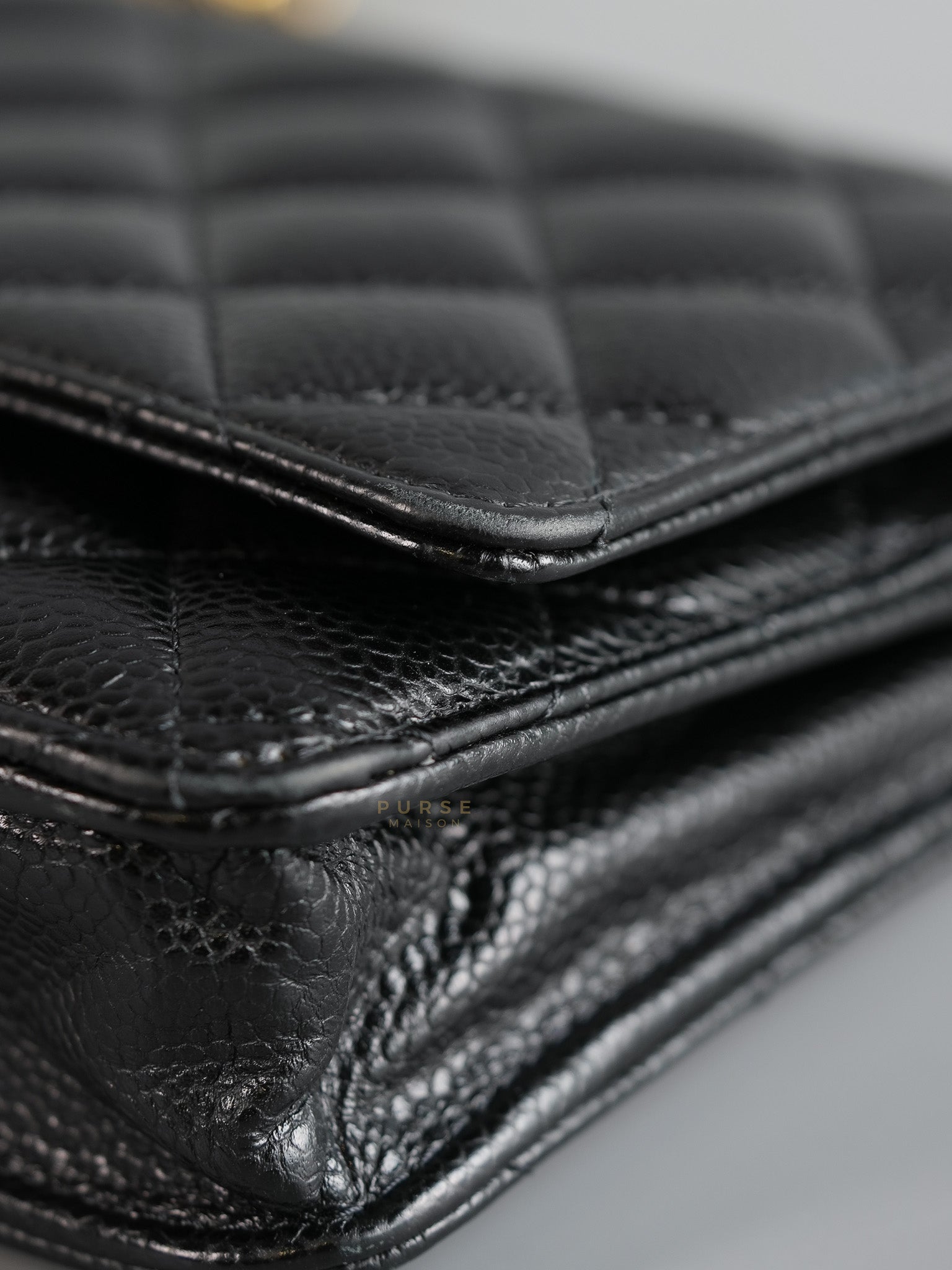 Wallet on Chain (WOC) in Black Caviar Quilted Leather (Microchip) | Purse Maison Luxury Bags Shop
